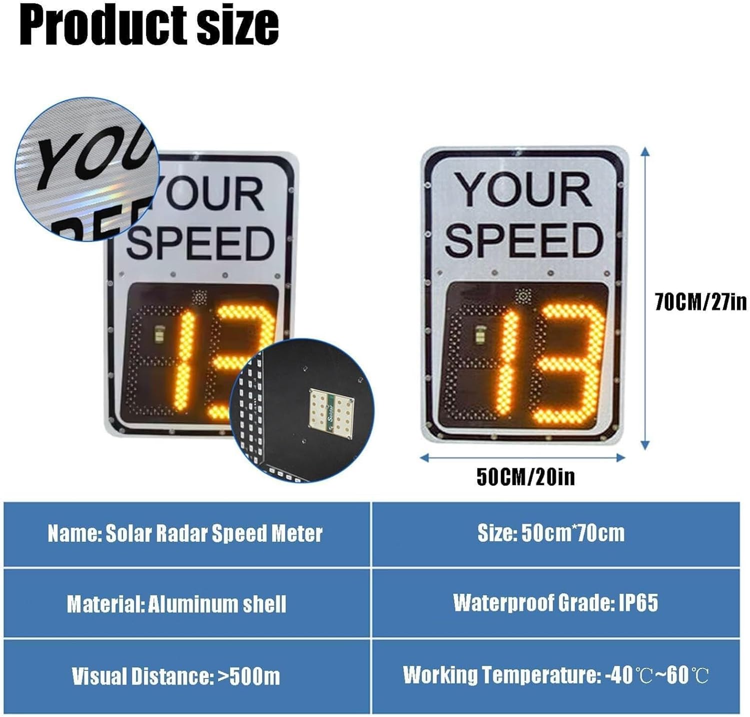Solar radar speed limit sign, aluminum gun road warning LED display, suitable for highways and roads