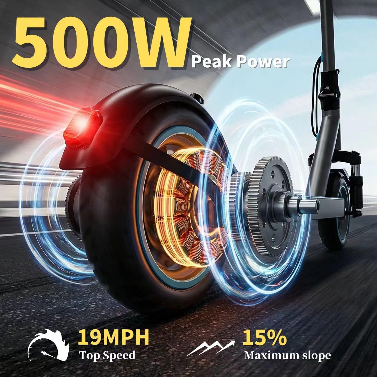 Front-Suspension Electric Scooter for Adults, 500W Motor, Top 19 MPH/20 Miles Maximum Range, 8.5-Inch Tires, Foldable Adult E-Scooter, Portable Electric Scooter, with App and Cruise Control