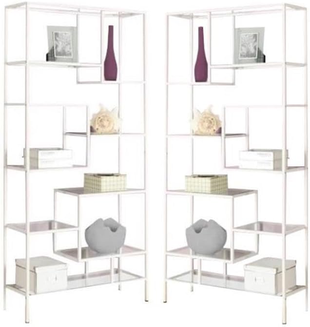 Home Square 2 Piece Modern Metal Bookcase Set in White Finish