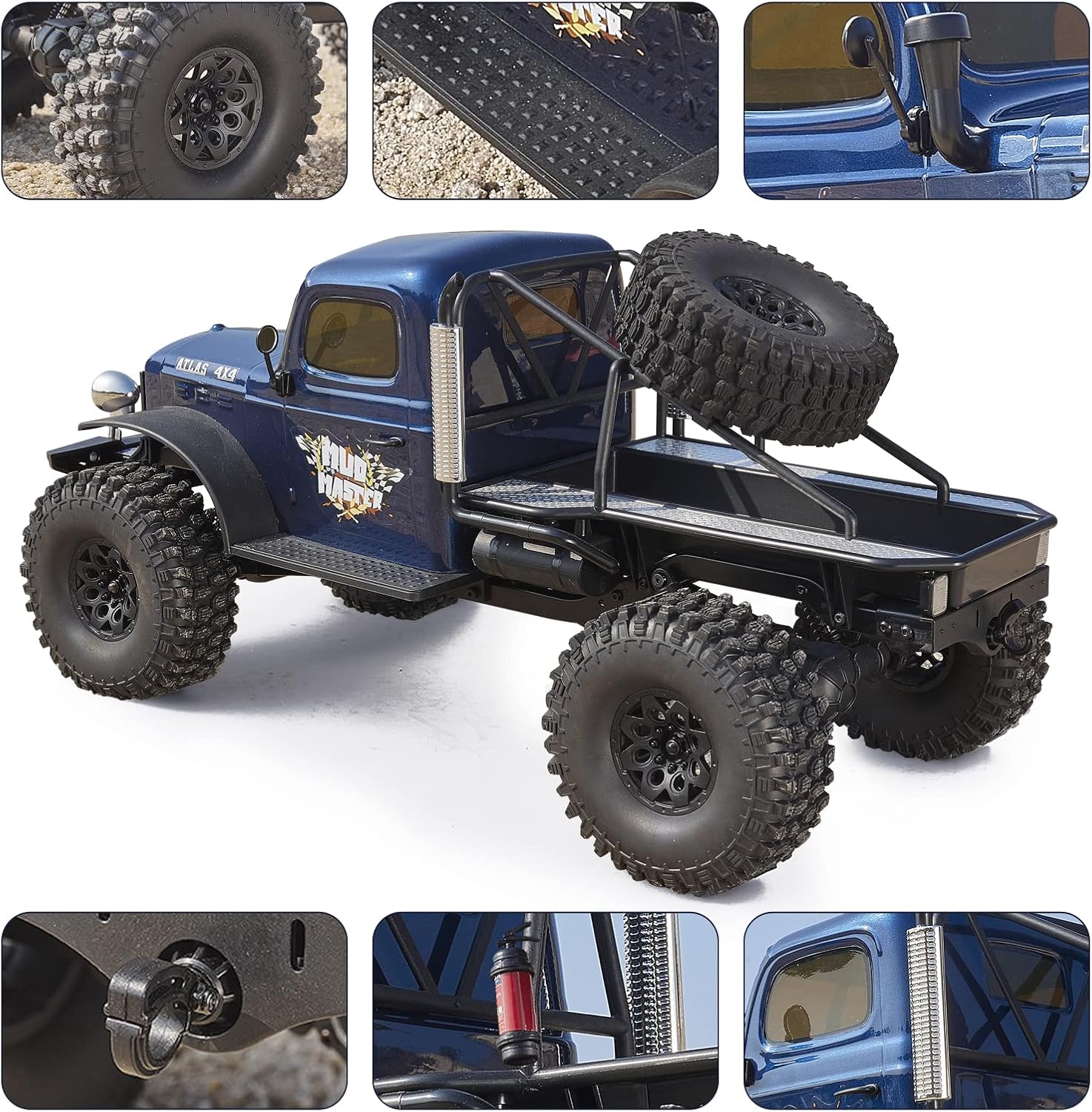 BEEZRC RocHobby 1/10 Scale Atlas RC Truck 4WD 2.4GHz RC Crawler RS RC Offroad Car Hobby Grade RC Remote Control car with Vehicle Transmitter for Adults(Blue)