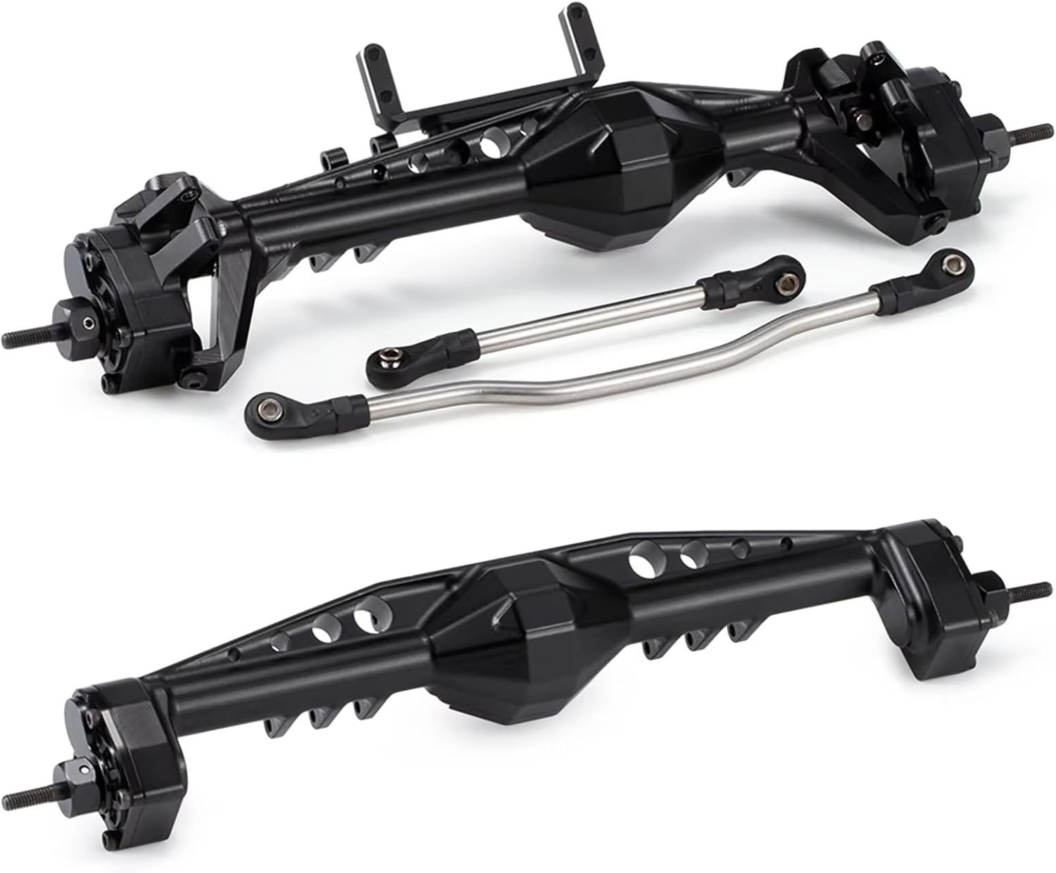 Rc Front Rear Axle for Axial for Capra 1.9 for UTB for LCG 1/10 RC Crawler for Chassis Cheater Rigs CNC Aluminum F9 Offset Portal Axle with Servo Mounts(Black,Axle F-R)