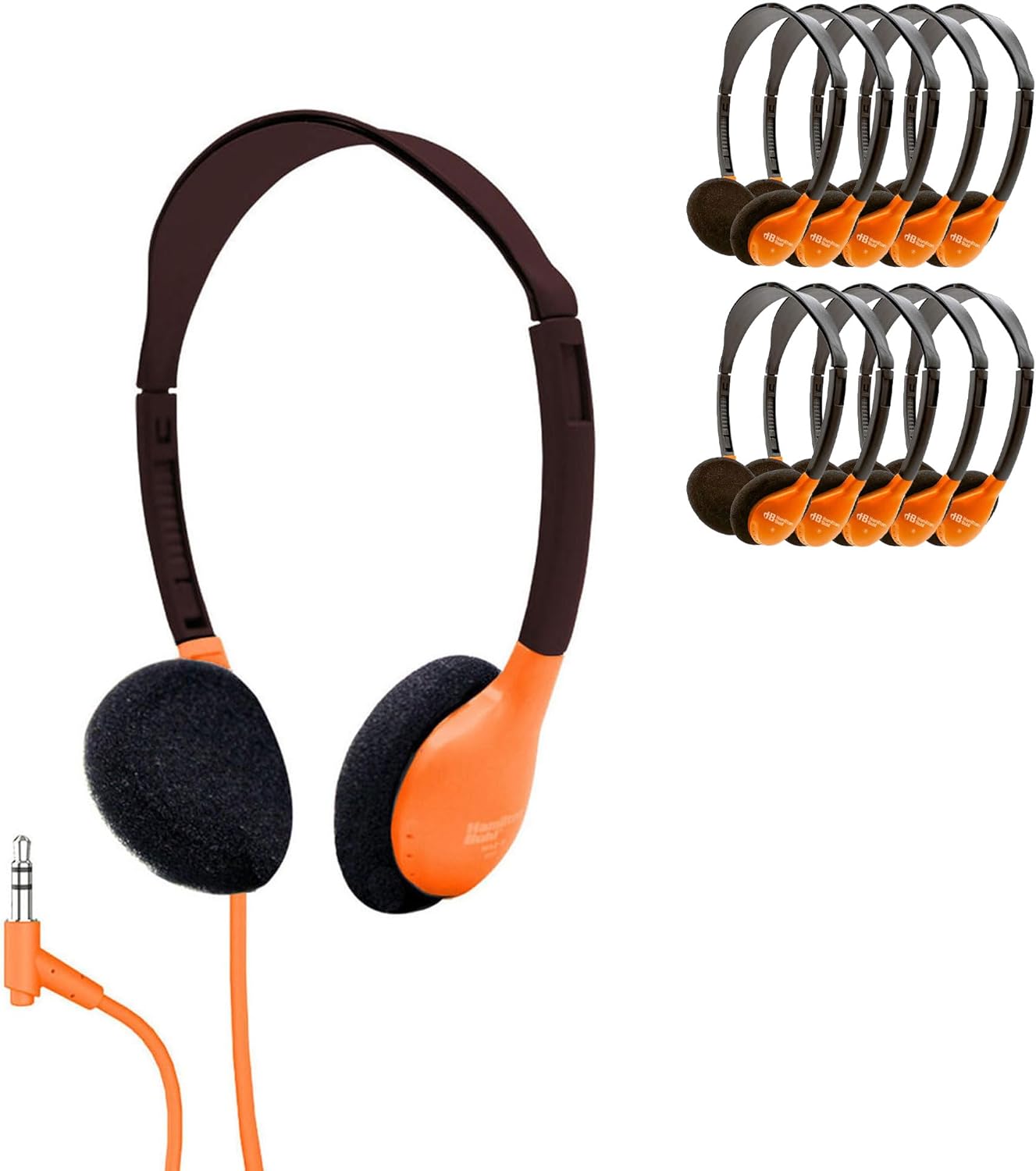 HamiltonBuhl HA2-ORG Personal On-Ear Stereo Headphones 200-Pack – Orange, Replaceable Foam Cushions, Adjustable Headband, 5 ft Chew-Resistant Dura-Cord, 3.5mm Stereo Plug