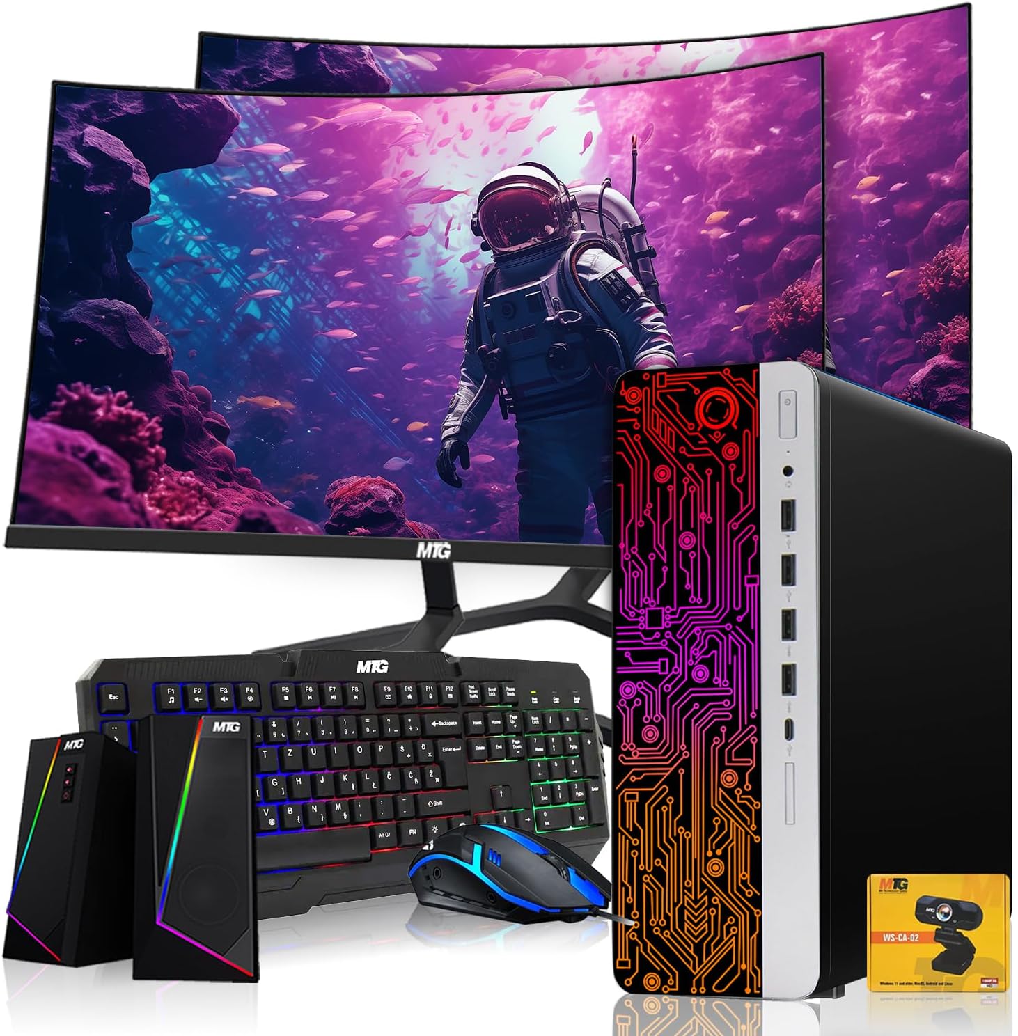 TechMagnet HP G3 Gaming Desktop PC,Intel Core i5 6th Gen,AMD RX 550 Graphics,32GB RAM,512GB SSD,MTG 27 Inch Dual Monitor,RGB Keyboard Mouse,Speaker,Webcam,Windows 11 (Renewed)