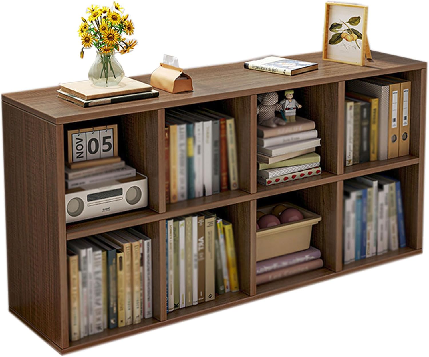 HUHJYUGE Bookshelf Small Bedroom, Freestanding Open Book Shelves, 2 Tier Mid-Century Rustic Modern Bookcase, Bookshelves Storage Organizer Shelf, for Living Room, Study Room (C 120cm)