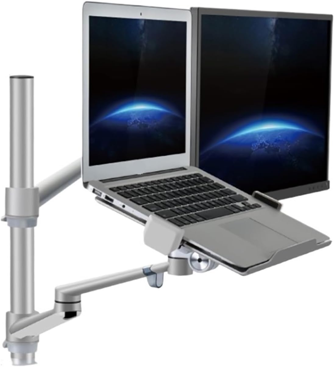 OL-3L Aluminum Height Adjustable Desk Dual Arm 17-32 Inch Monitor Stand + 12-17 Inch Laptop Stand Full Motion Mounting Arm(OLL-3L-S)