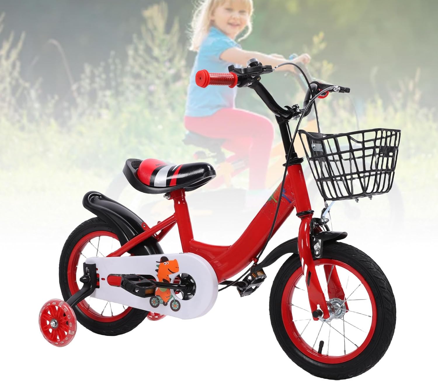 Kids Bike with Training Wheels, Basket & Adjustable Seat, Flexible and Adjustable, Safe and Stable for Boys Girls Ages 3-10 Years Old Outdoor Riding Cycling