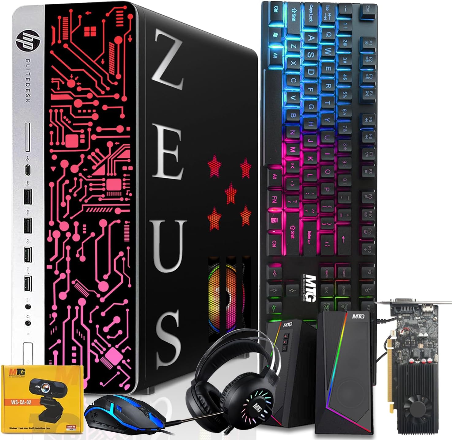 HP G3 Gaming Desktop PC, Intel i7 6th Gen, GT 1030, 16GB RAM, 256GB SSD, RGB Keyboard Mouse Speaker Headphone Webcam, Windows 11 (Renewed)