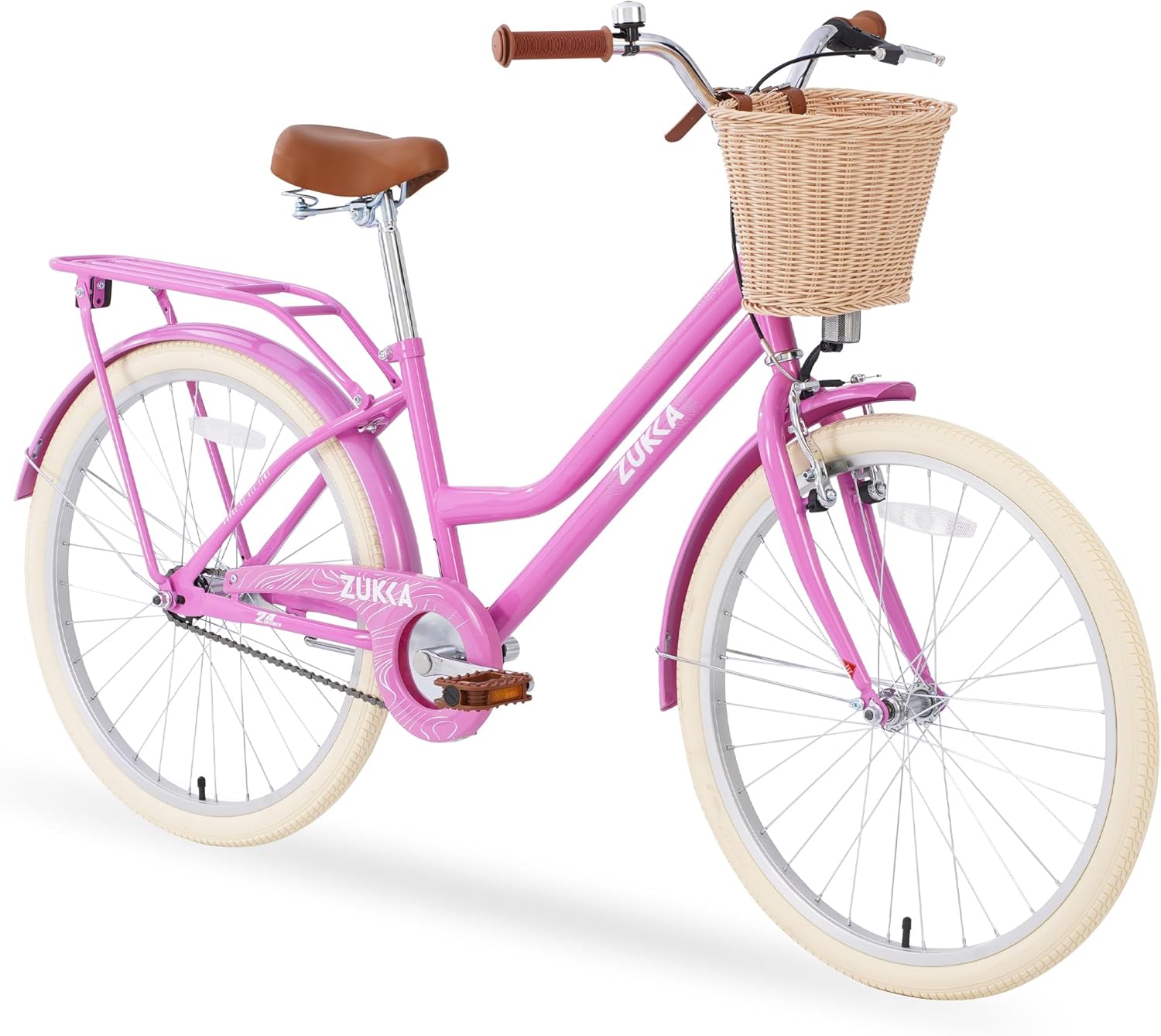 ZUKKA 20/24 Inch Girls Bike Single Speed Kids Bike with Woven Basket Cruiser Bike for Over 7 Years Old, Multiple Colors