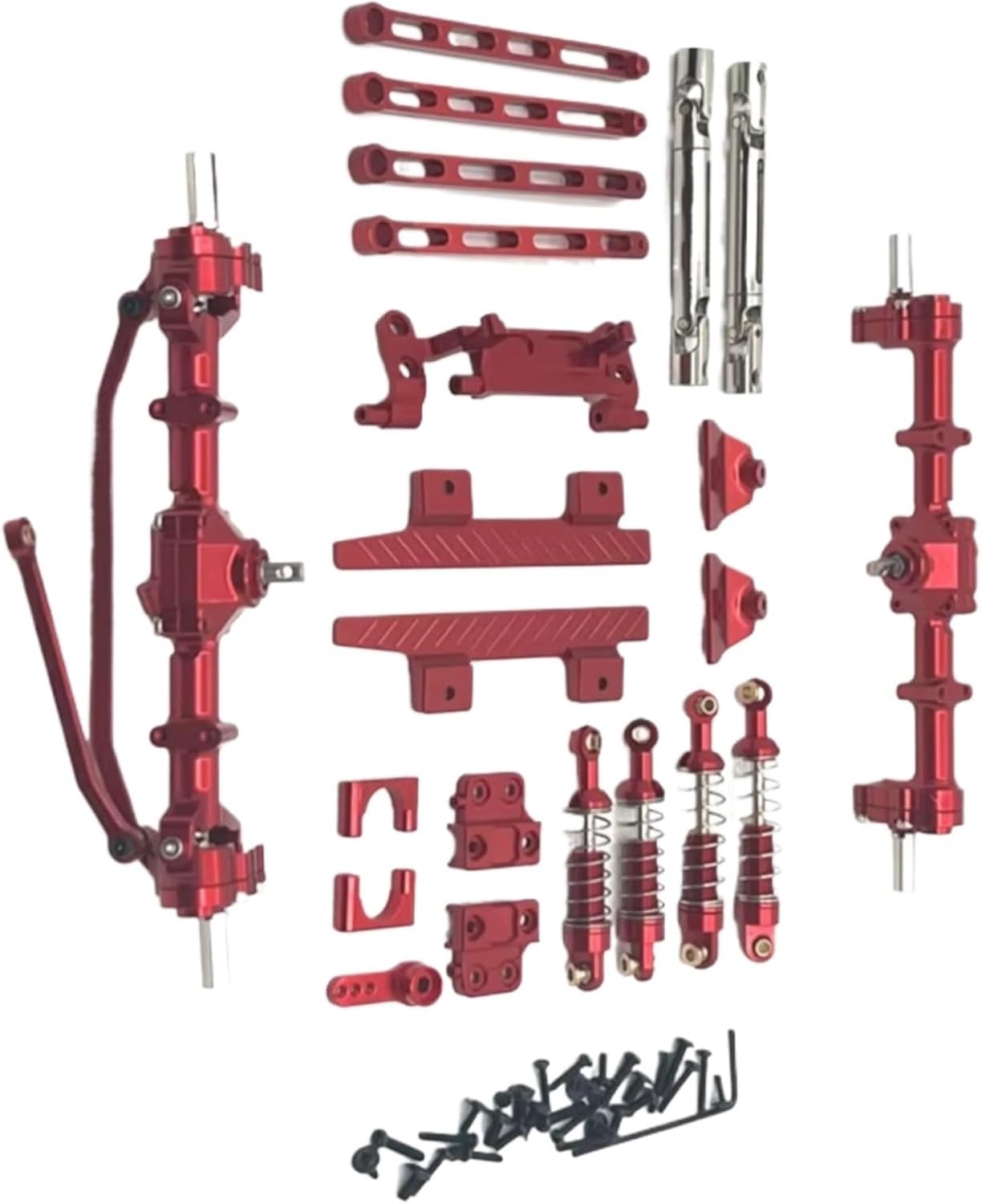 for MN82 1/12 Metal Front and Rear Portal Axle for Chassis Link Rod Pull Rod Mount Shock Absorber Side Pedal RC Car Upgrade Parts RC Vehicles Parts(Red)