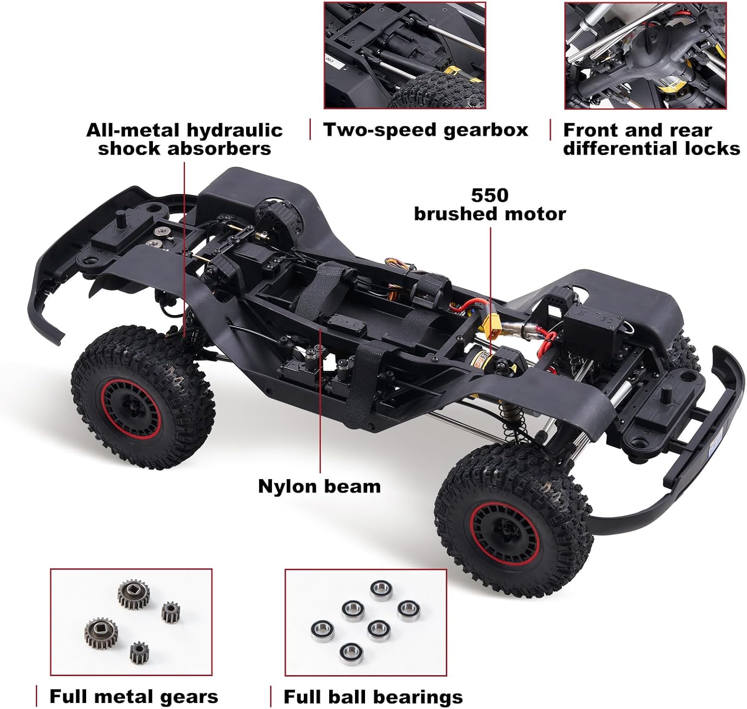 EAZYRC FMS Canyon 1/10 RC Crawler with Innovative DIG System LCG Chassis,Pro 4x4 RC Rock Truck with Portal Axles, 2-Speed Transmission, Full Metal Oil Shocks,High Simulation Remote Control Car