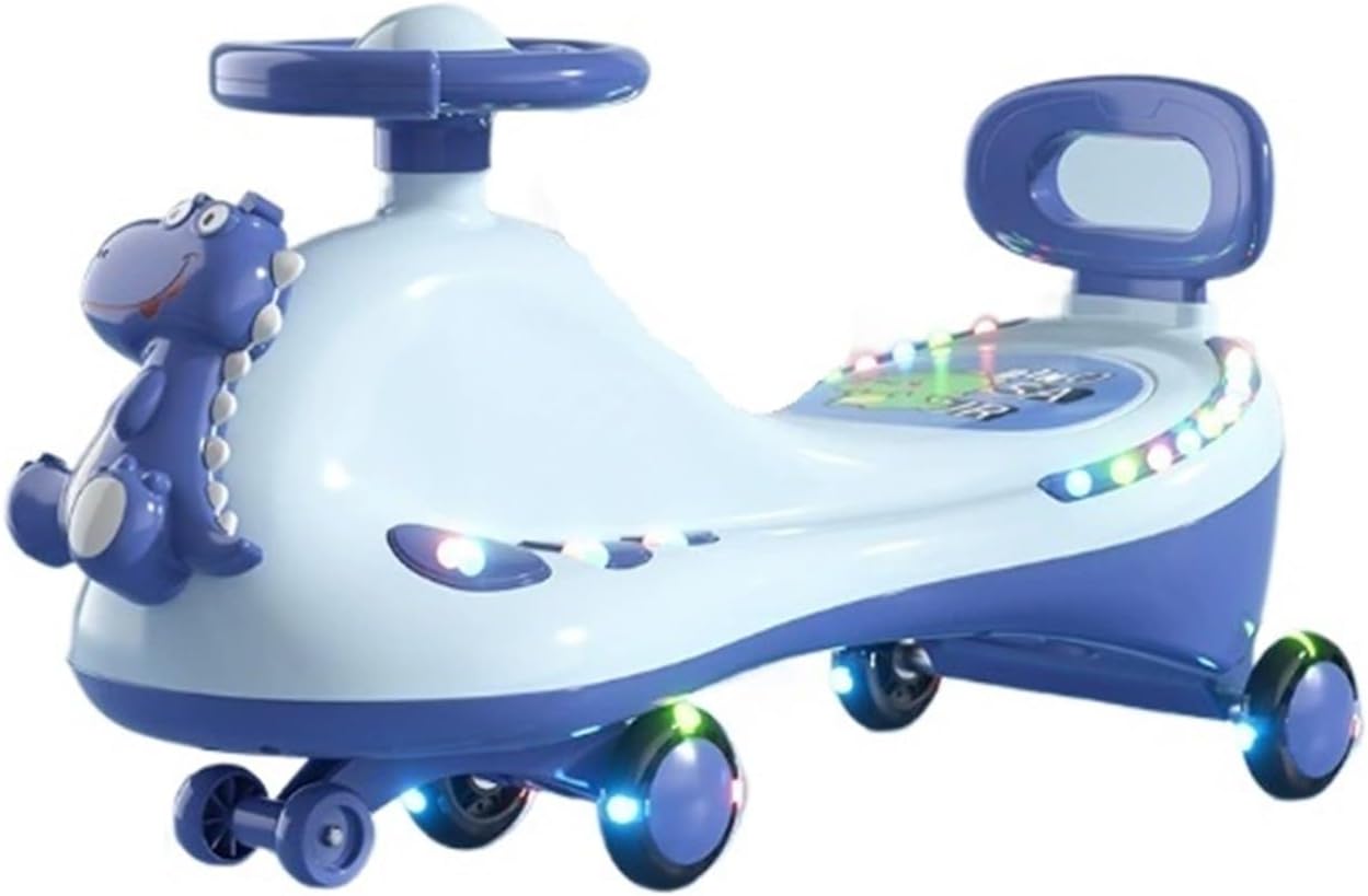 Kids Ride on Toy Wiggle Car with Silent Flashing Wheels Anti-Rollover Music Light, for Indoor Outdoor(Blue)
