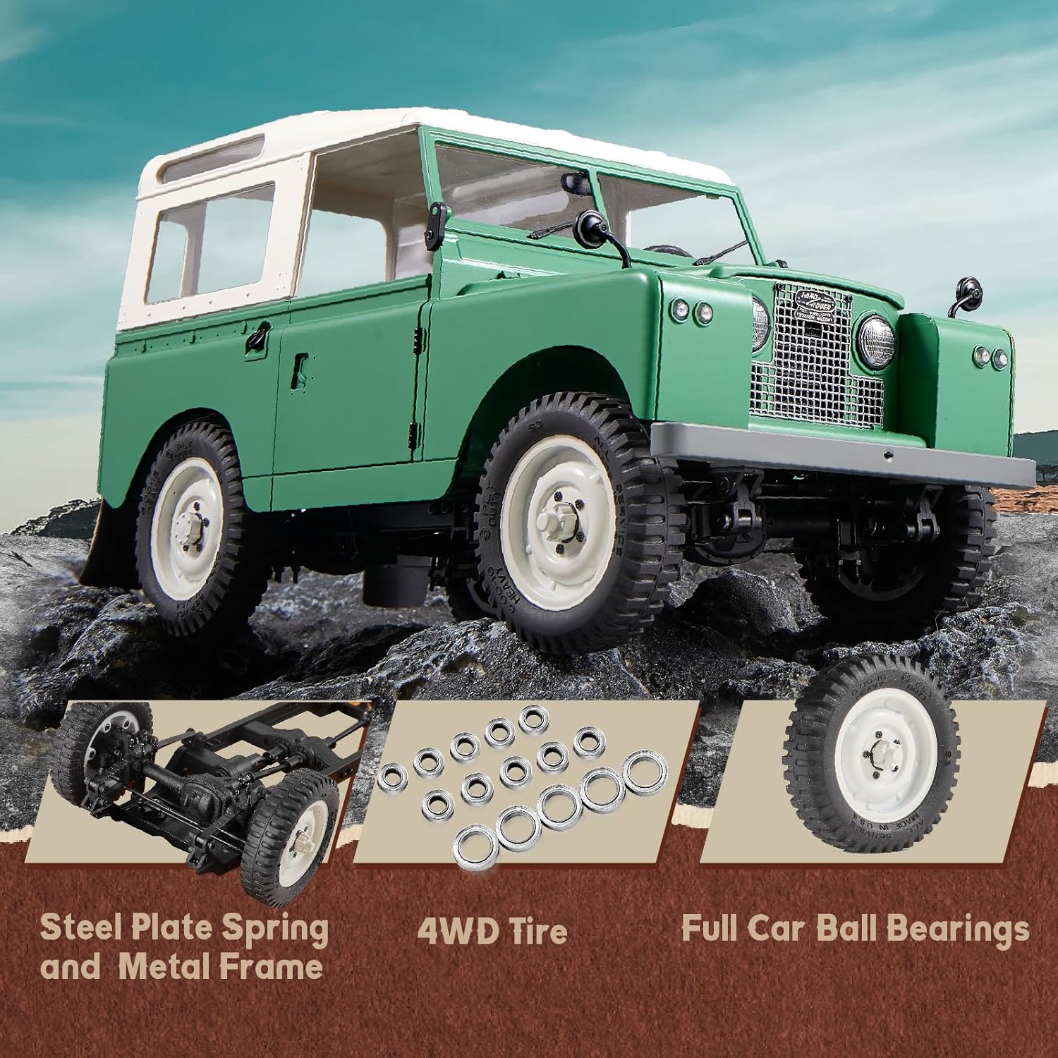 BEEZRC FMS 1/12 RC Crawler Land Rover Series II RC RTR 4WD 2.4G Model Car Hobby RC Crawler RC Cars Offroad RC Truck Remote Control Car with Transmitter LED Lights for Adults(Blue)