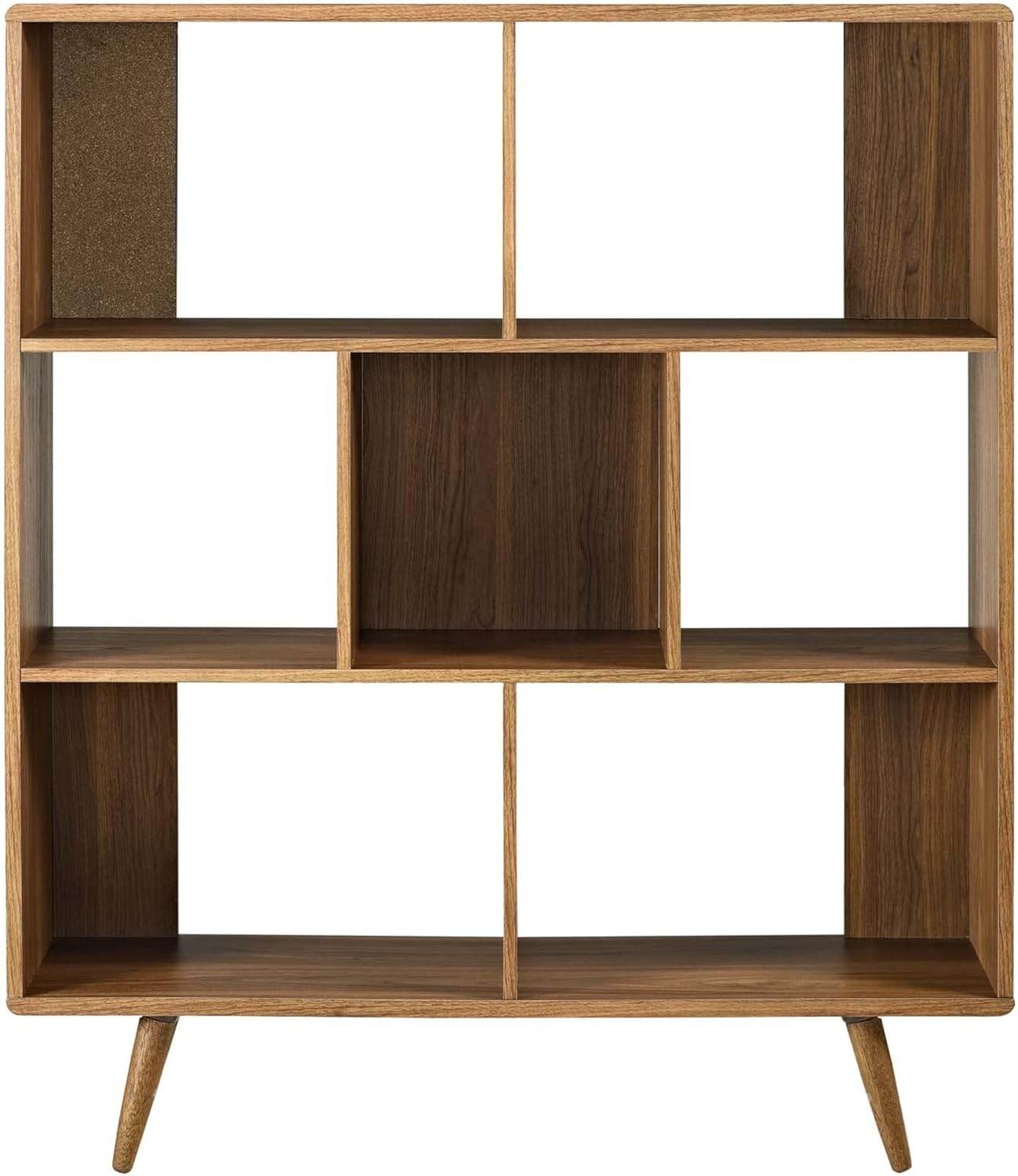 Mid-Century Modern Walnut Wooden 7 Shelf Bookcase Display Cabinet Brown Traditional Wood Finish Includes Hardware