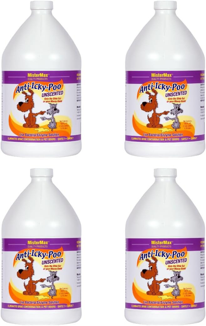Mister Max Anti Icky Poo Unscented Enzyme Cleaner - Pet Urine, Dog & Cat Urine Odor Remover, 4-Gallons
