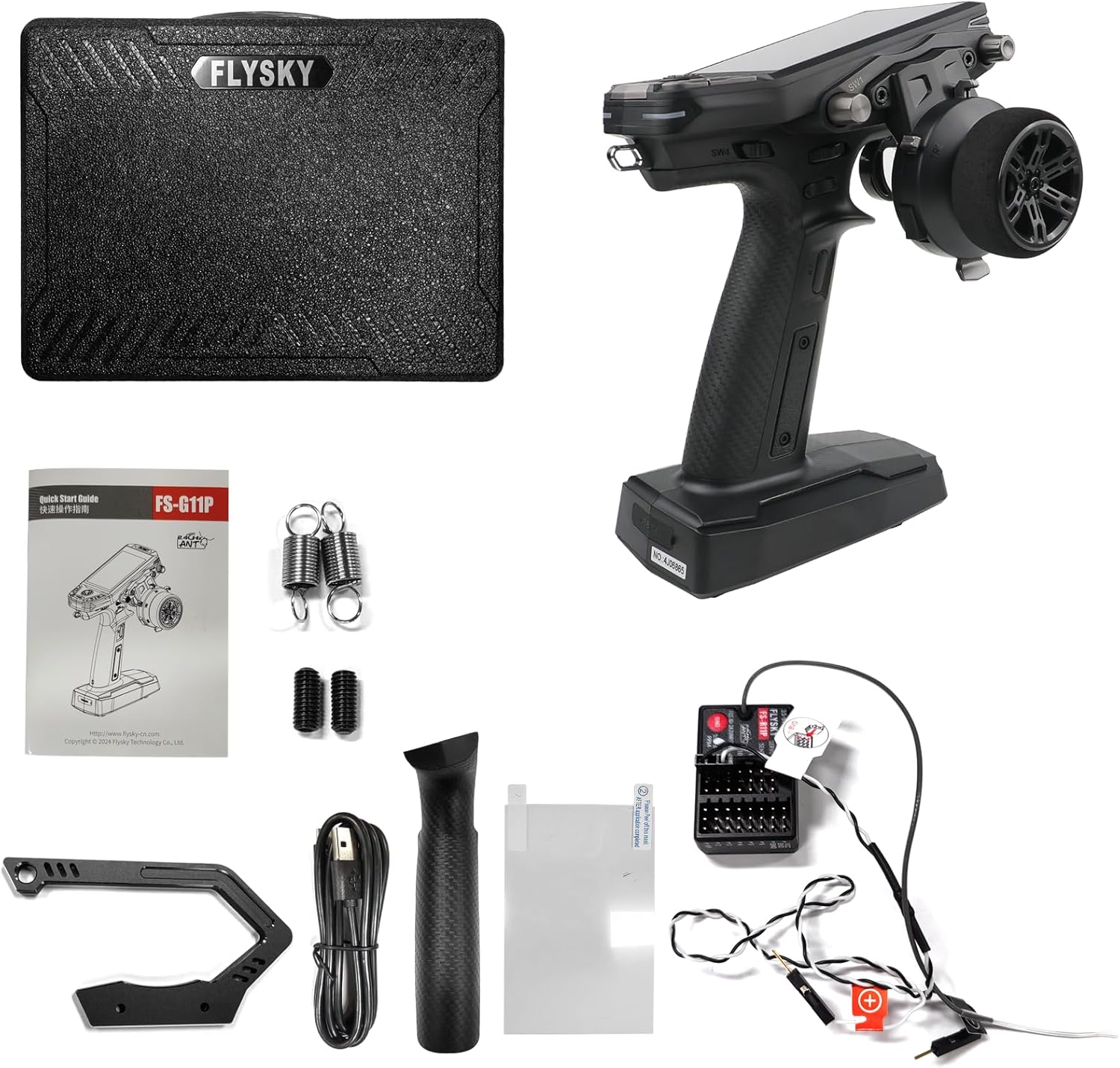 Jonlaki 2.4GHz Dual Antenna Transmitter with 3.5 Inch IPS Screen for RC Cars and Boats, Ergonomic Design with Support (FS-G11P+FS-R11P Set)