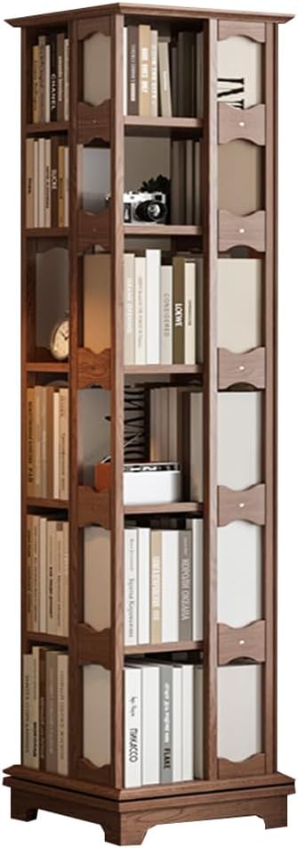 360° Rotating Bookshelf Tower,4/5/6tier Standing Bookshelf Storage Shelf,Double Thickened Basespinning Bookcase,Solid Wood Narrow Bookcase,for Living Room,Study Room Small Space