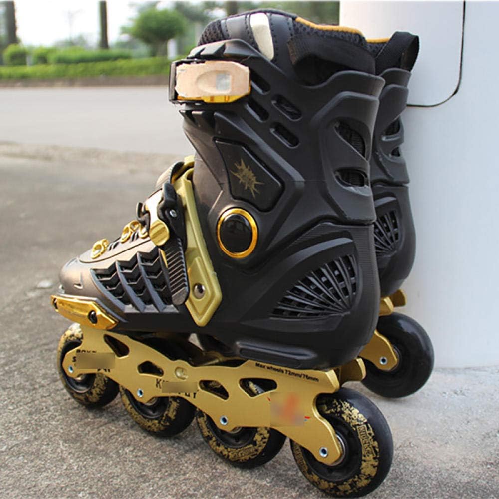 Inline Skate Ladies Skates Flat Flower Single Row Roller Skates Unisex Black Gold US6