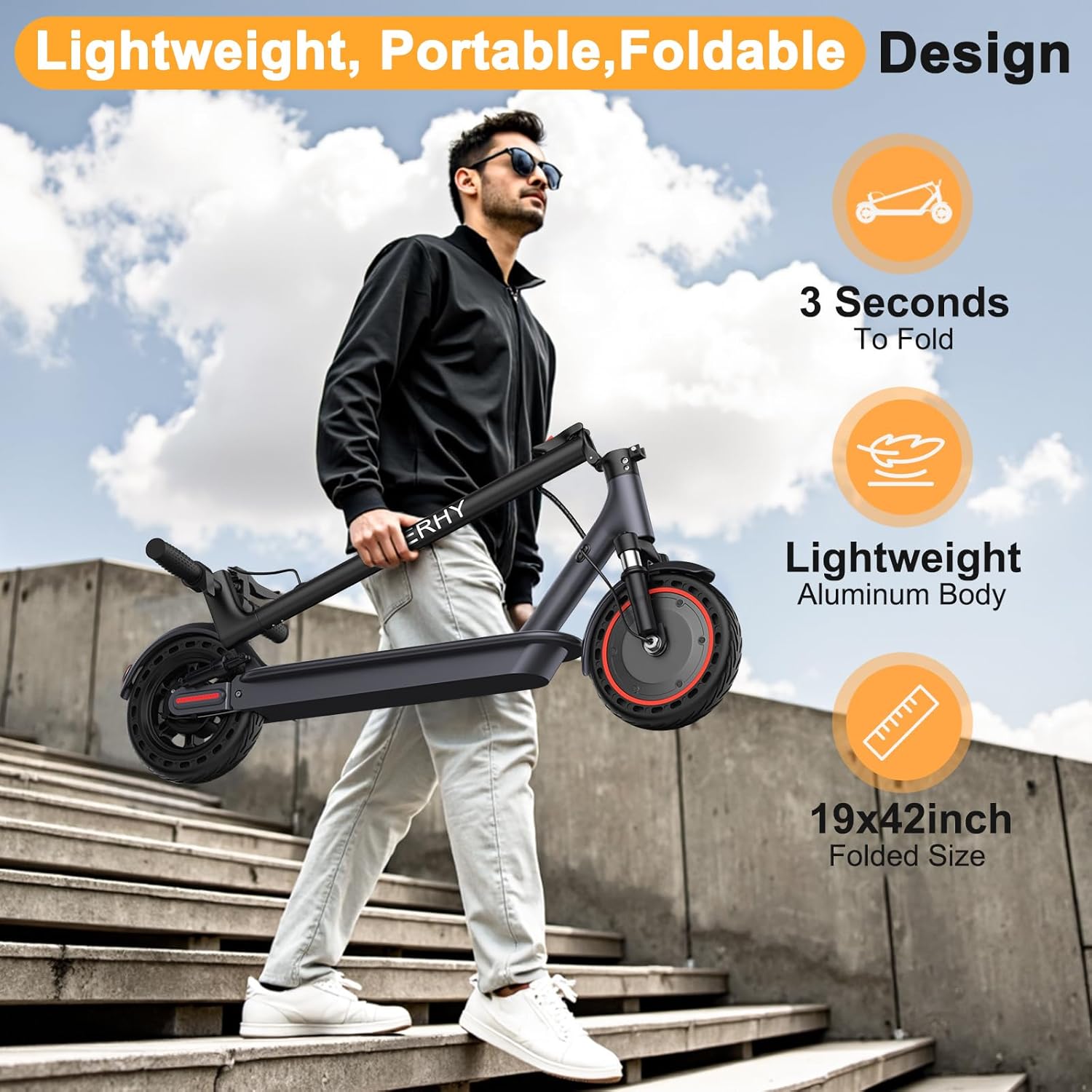 Electric Scooter, Powerful 500/350W Motor, 10
