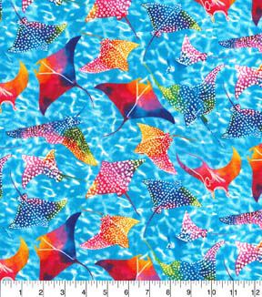 Fabric Traditions Rainbow Stingrays Novelty Cotton Fabric