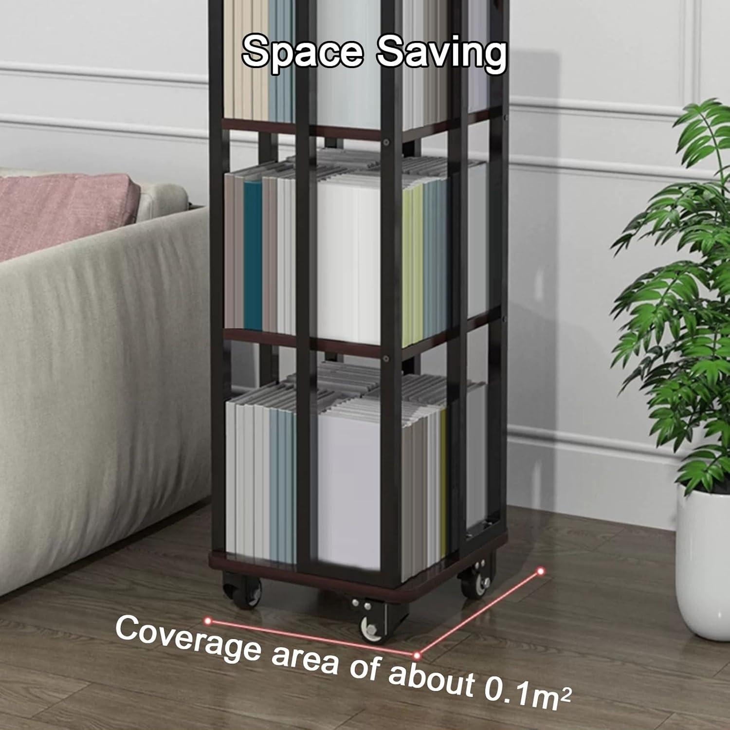 ZLGONRL Moveable Bookshelf On Wheels Kids Bookshelf Metal Rotating Bookshelf Display Revolving Bookcase Vertical Bookshelf (Three White)