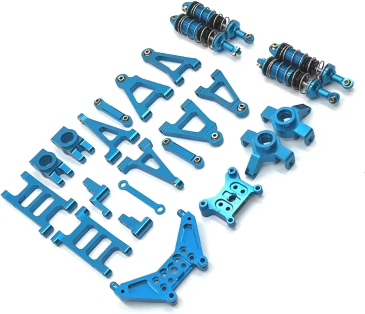 for MJX for 14301 14302 1/14 Front and Rear Rocker Arm Steering Cup Shock Absorber Metal Upgrade Kit Remote Control Car Parts RC Upgrade Parts(Blue)