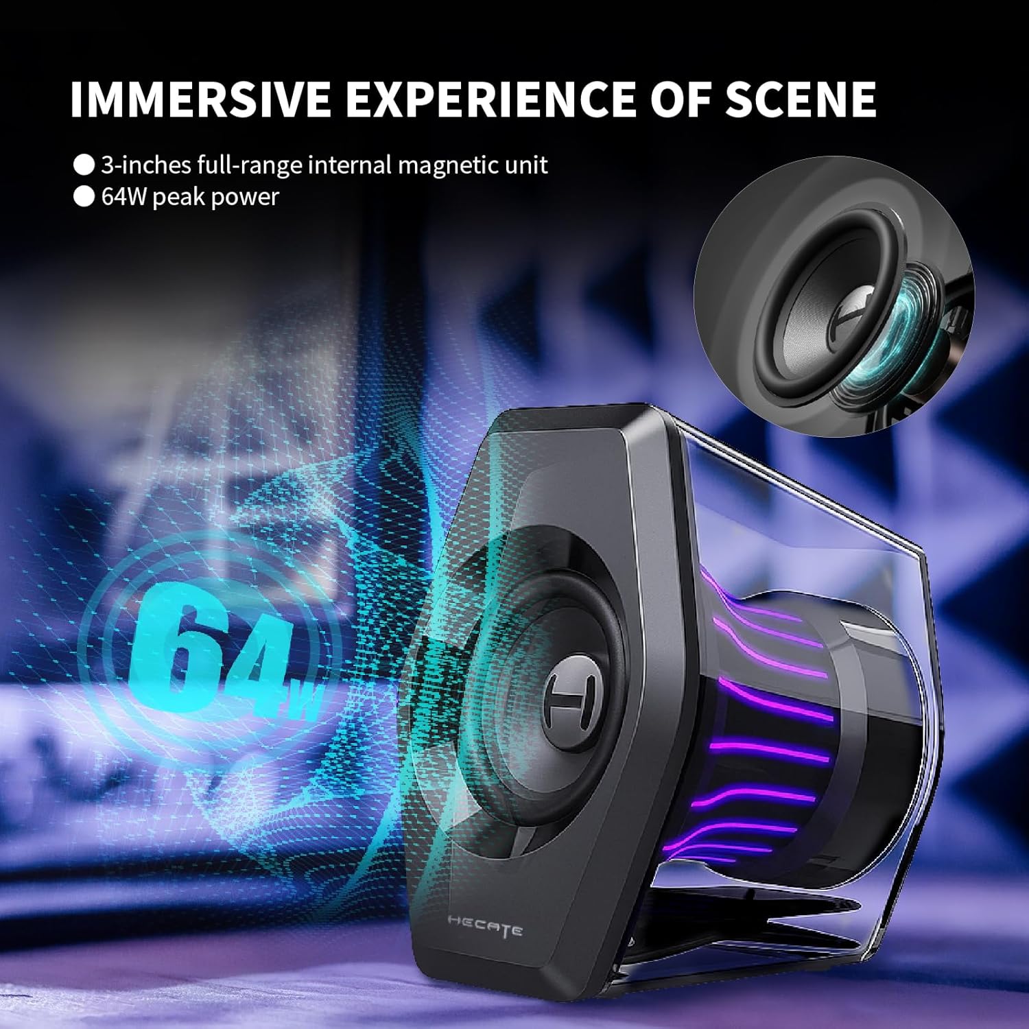 Edifier G2000 Pro 64W Desktop 2.0 Computer Gaming Speakers for PC Laptop Mac Woofer Bluetooth USB 3.5mm AUX Inputs RGB Lights Multimedia Speakers Black