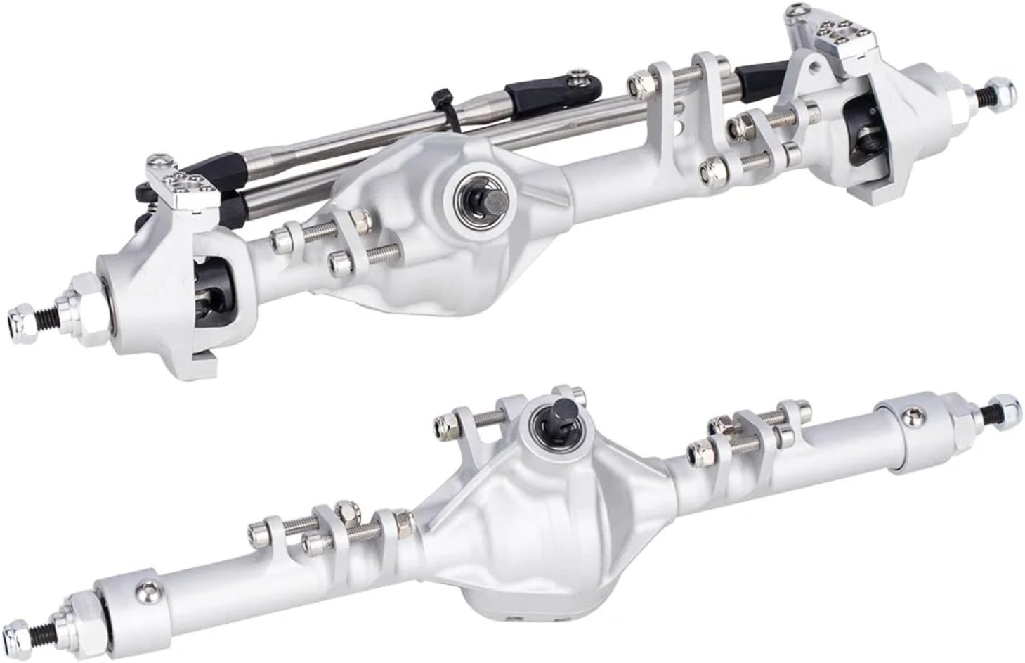 for Axial for SCX10 II VS4-10 1/10 CNC Aluminum Axle Alloy Front & Rear Straight Axles RC Crawler Upgrade Parts Replacement Parts RC Car Parts(Silver,Front Rear)