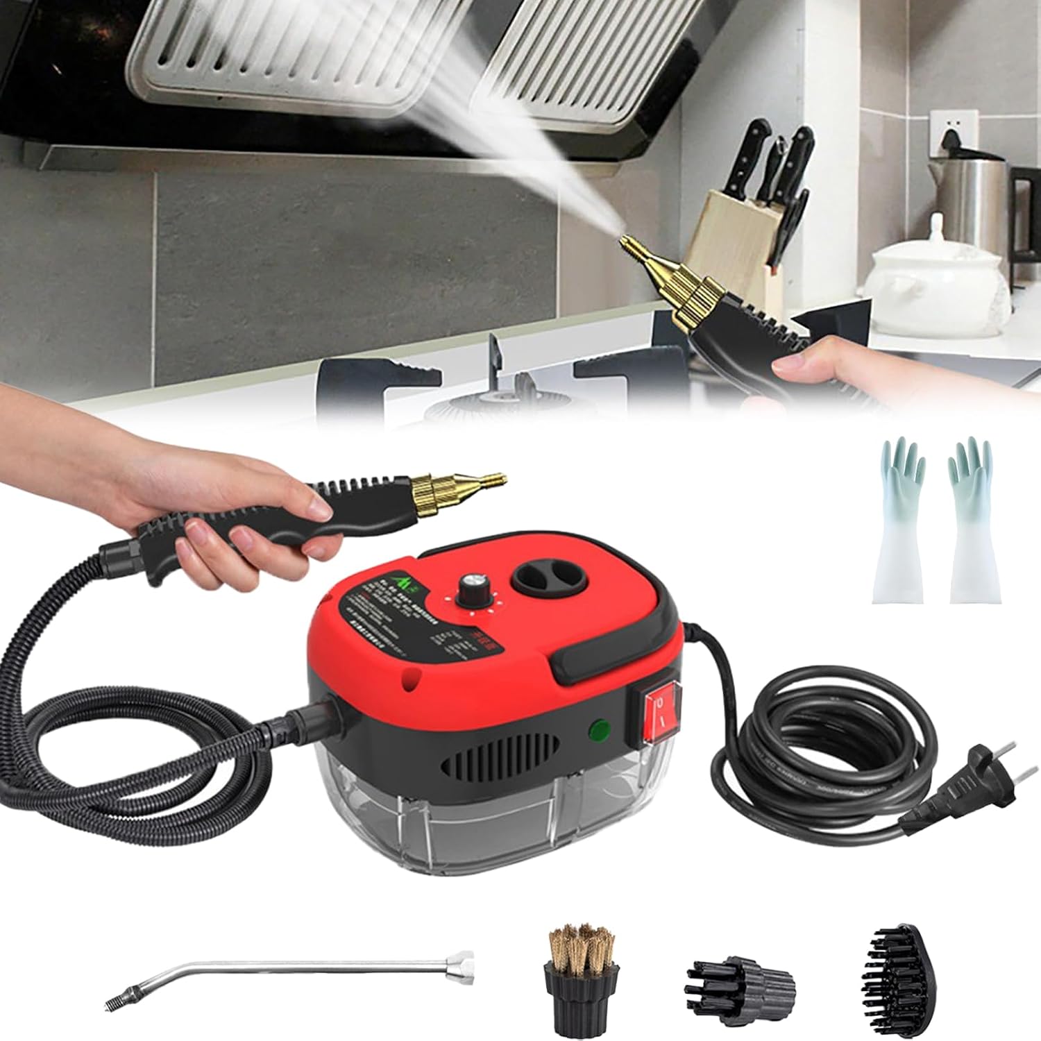 Muntuni 2500W Handheld High-Pressure Steam Cleaner - Portable Car Steamer for Fur, Upholstery & Household Cleaning - Red, High-Temperature Pressurized Steam Solution