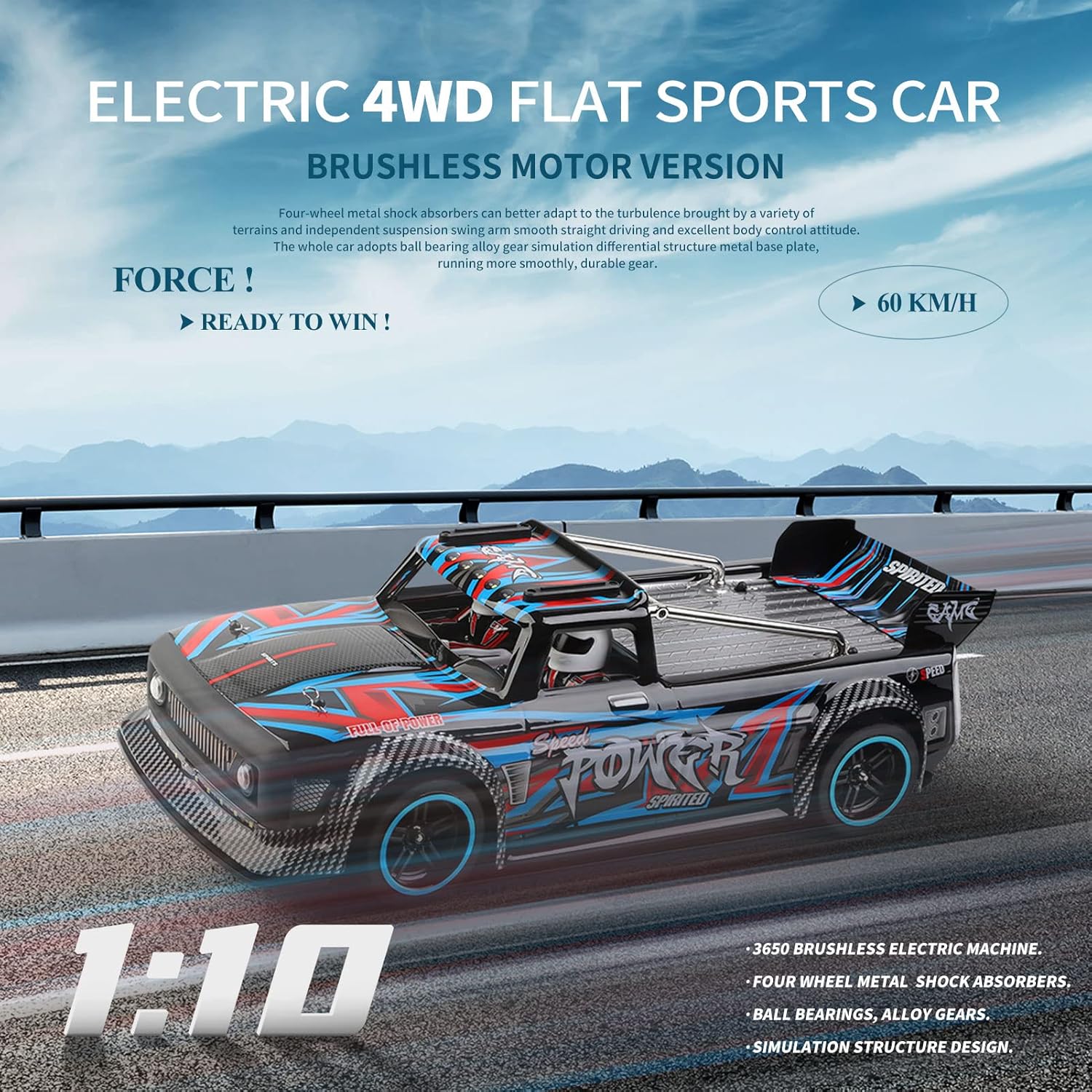 GoolRC WLtoys 104072 Brushless RC Drift Car, 1:10 Scale 2.4GHz Remote Control Car with LED Light & Gyro, 4WD 60KM/H High Speed RC Racing Vehicle for Adults