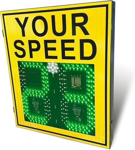 Solar-Powered LED Speed Limit Sign - Bright Traffic Warning with Vehicle Feedback for Roads, Highways, Parking Lots - Yellow Safety Sign (23.6x35.4in)