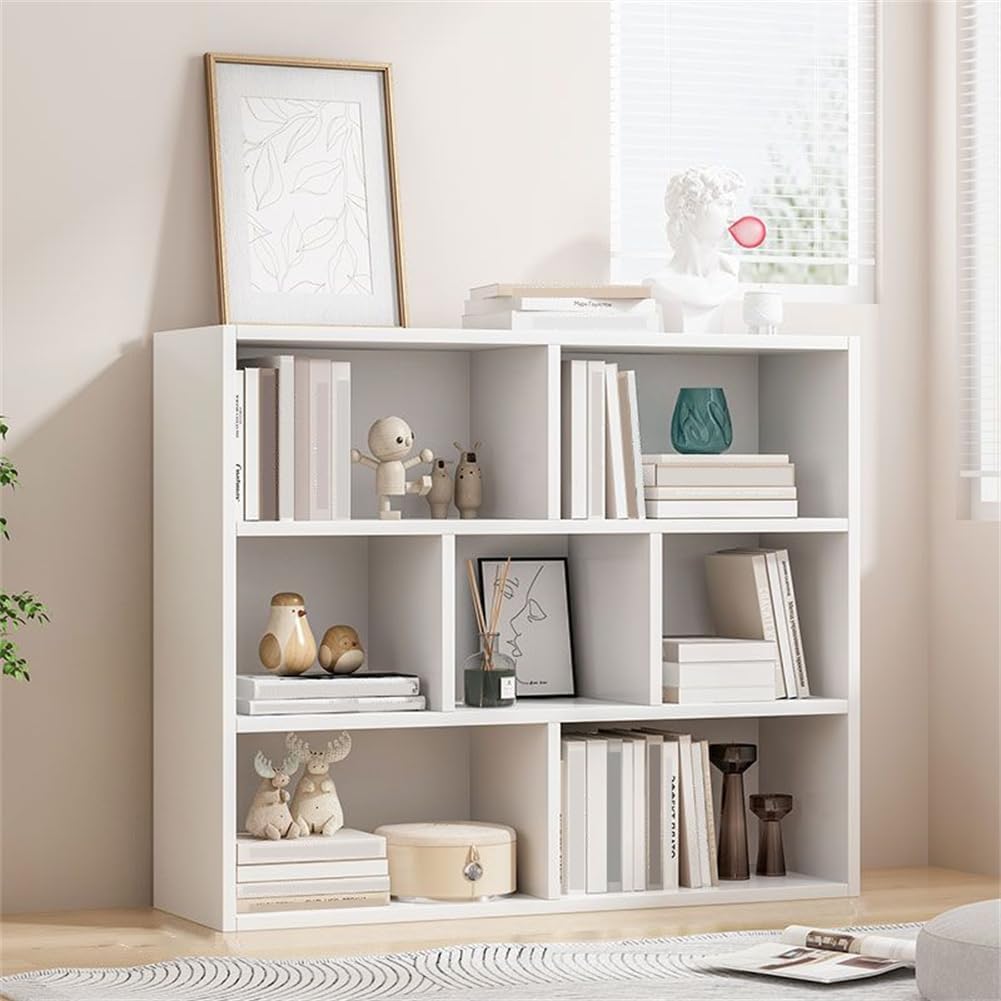 KWOKING Standard Closed Back Bookshelf Engineered Wood Scandinavian Bookcase Lattice Cabinet Multi-Grid Wooden Color Locker Bookshelf Free Combination Storage Locker White 36
