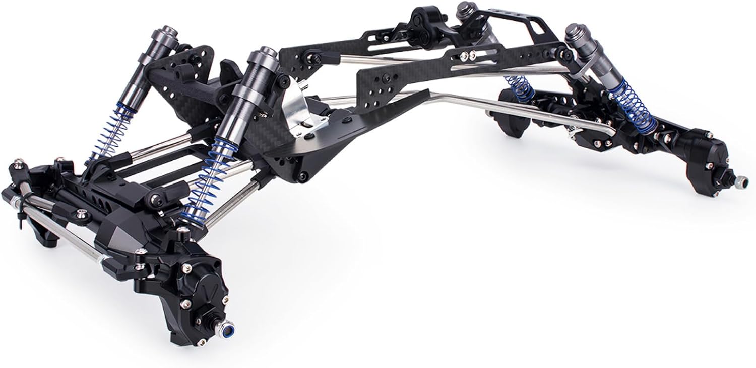High Clearance LCG Chassis Kit for Performance 1/10 RC Crawler Cheater Rigs Carbon Fiber Chassis Rails Gearbox & Adjustable Shock Absorbers DIY Builds Upgardes Parts