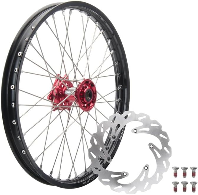 TUSK Impact Complete Front Wheel Package 21 x 1.60 Black Rim/Silver Spoke/Red Hub for Beta 450 RC 2025