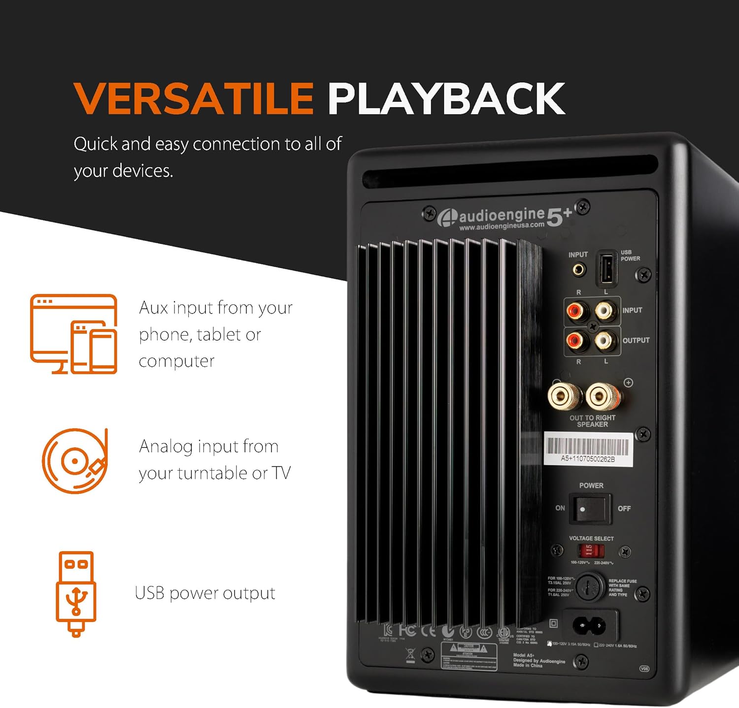 Audioengine A5+ Powered Bookshelf Speakers – 150W High-Fidelity Studio Monitors for Music, Gaming, Turntables & Home Theater