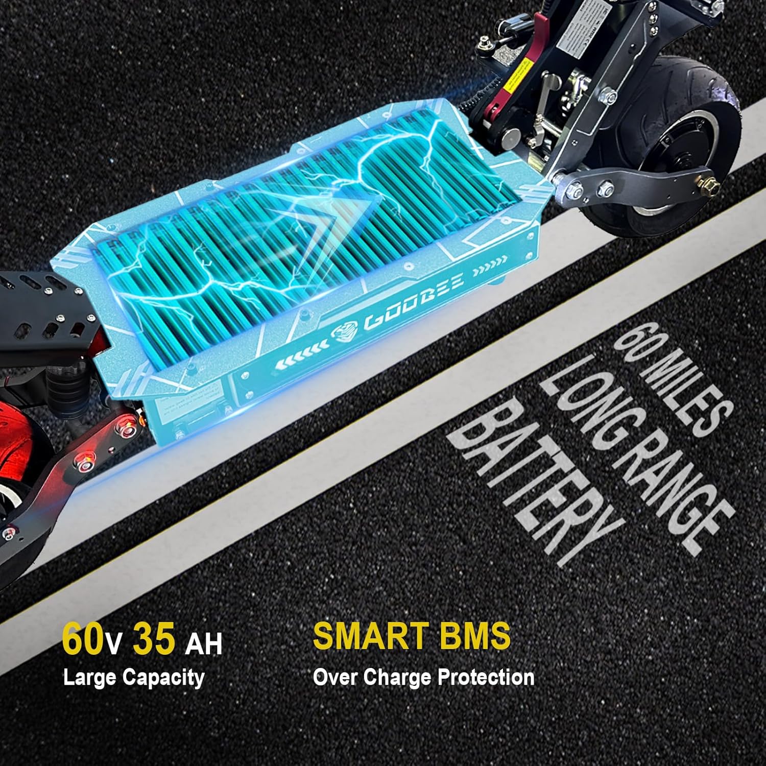 6000w Electric Scooter Dual Motor Up to 58 MPH, 60V35Ah Battery 60 Miles Long Range, Dual Suspension and Hydraulic Disc Brakes, Fat Tires Fast Electric Scooter with seat & Damper