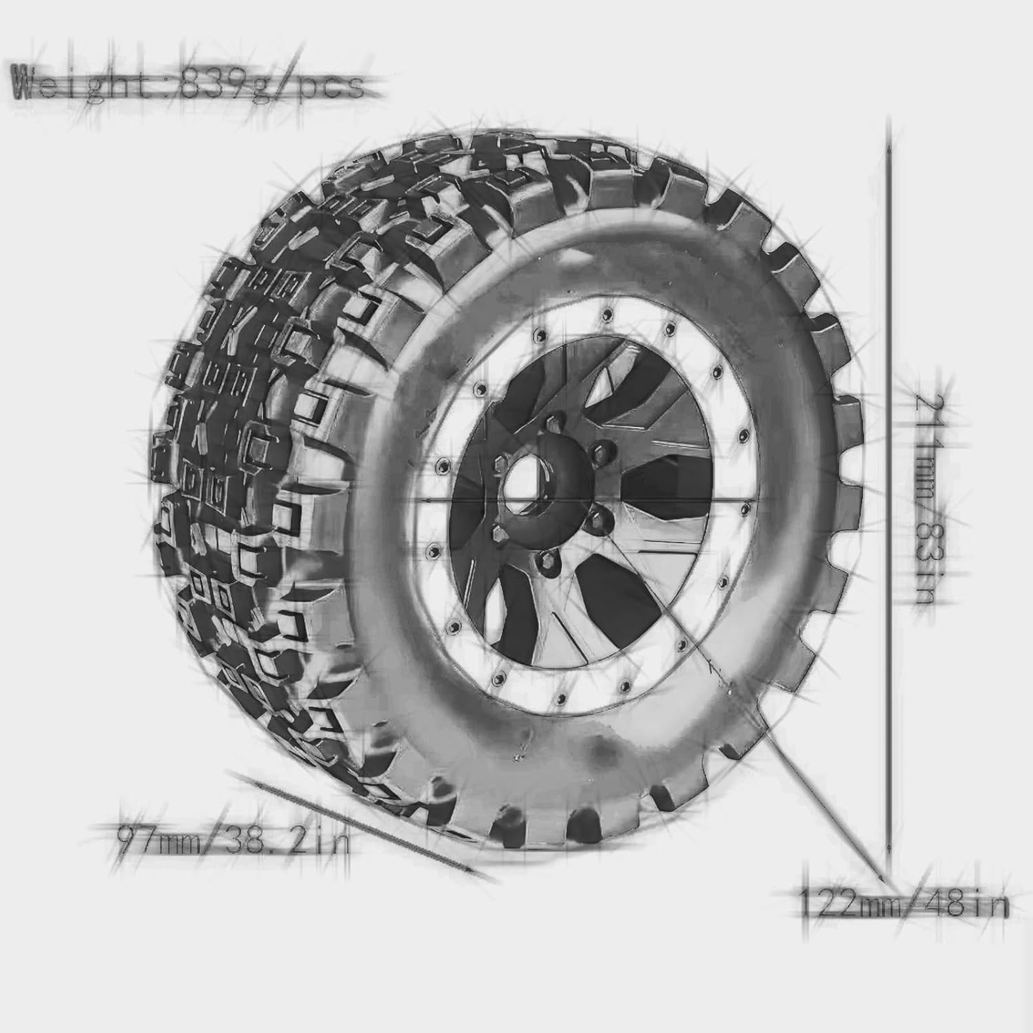 Models Upgrades Parts For Arrma For Kraton 8s For Arrma For Traxxas For X-Maxx 1/5 Rc Car 4pcs 211mm 24mm Hex Rubber Tires Wheels(Silver)