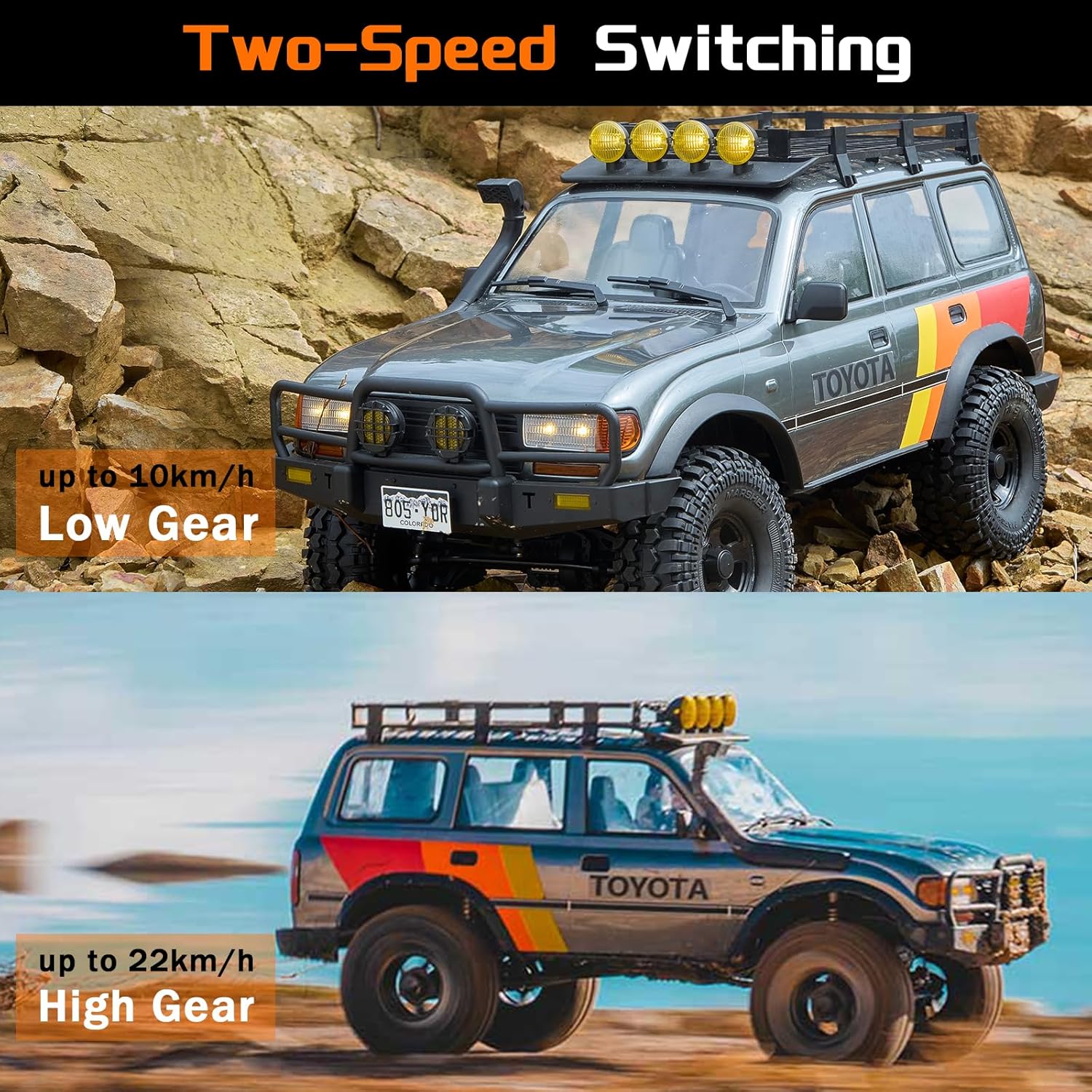 FMS 1/10 FCX10 RC Crawler Land Cruiser LC80 Toyota Licensed, 4WD RC Rock Truck with 2.4Ghz Transmission, Hobby Grade RC Climbing Car (RS Version)