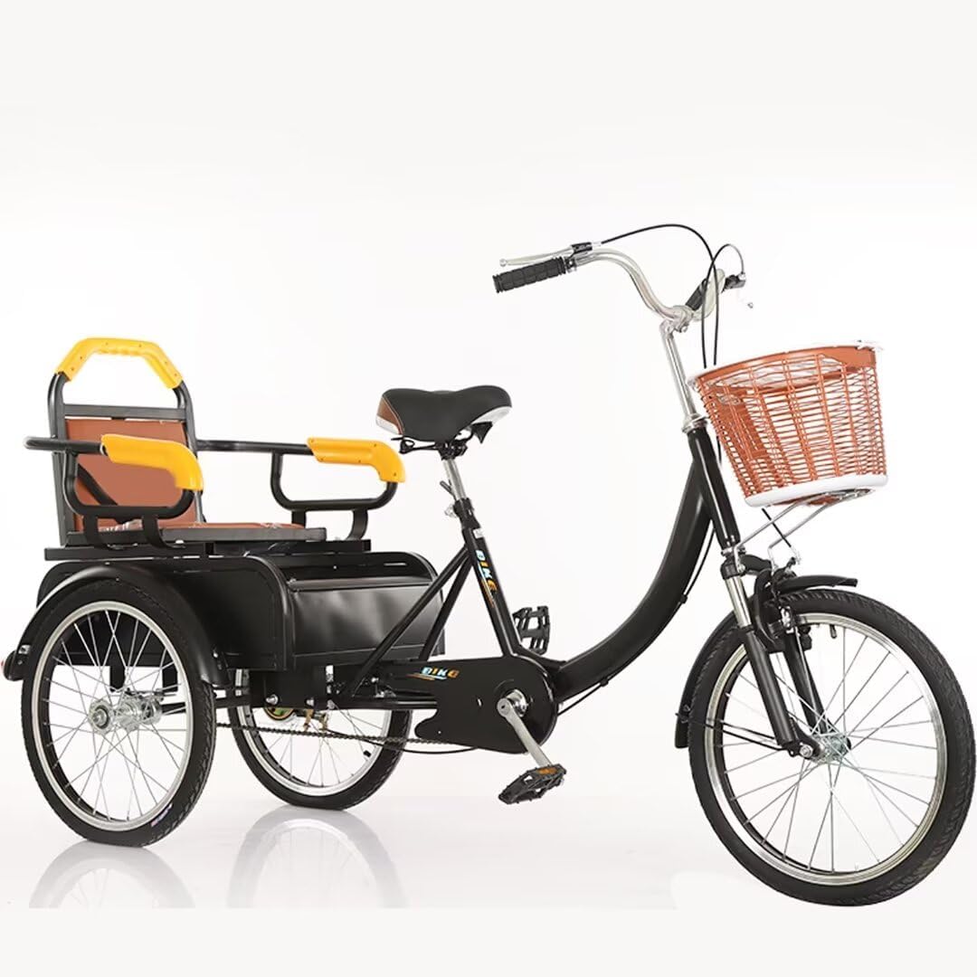 Elderly Tricycle Pedal Scooter,Rickshaw Tricycle,Shock Absorb Front Fork,Trike for Hanging Out and Traveling,3 Wheels Bicycles,Front and Rear Brakes (Black)