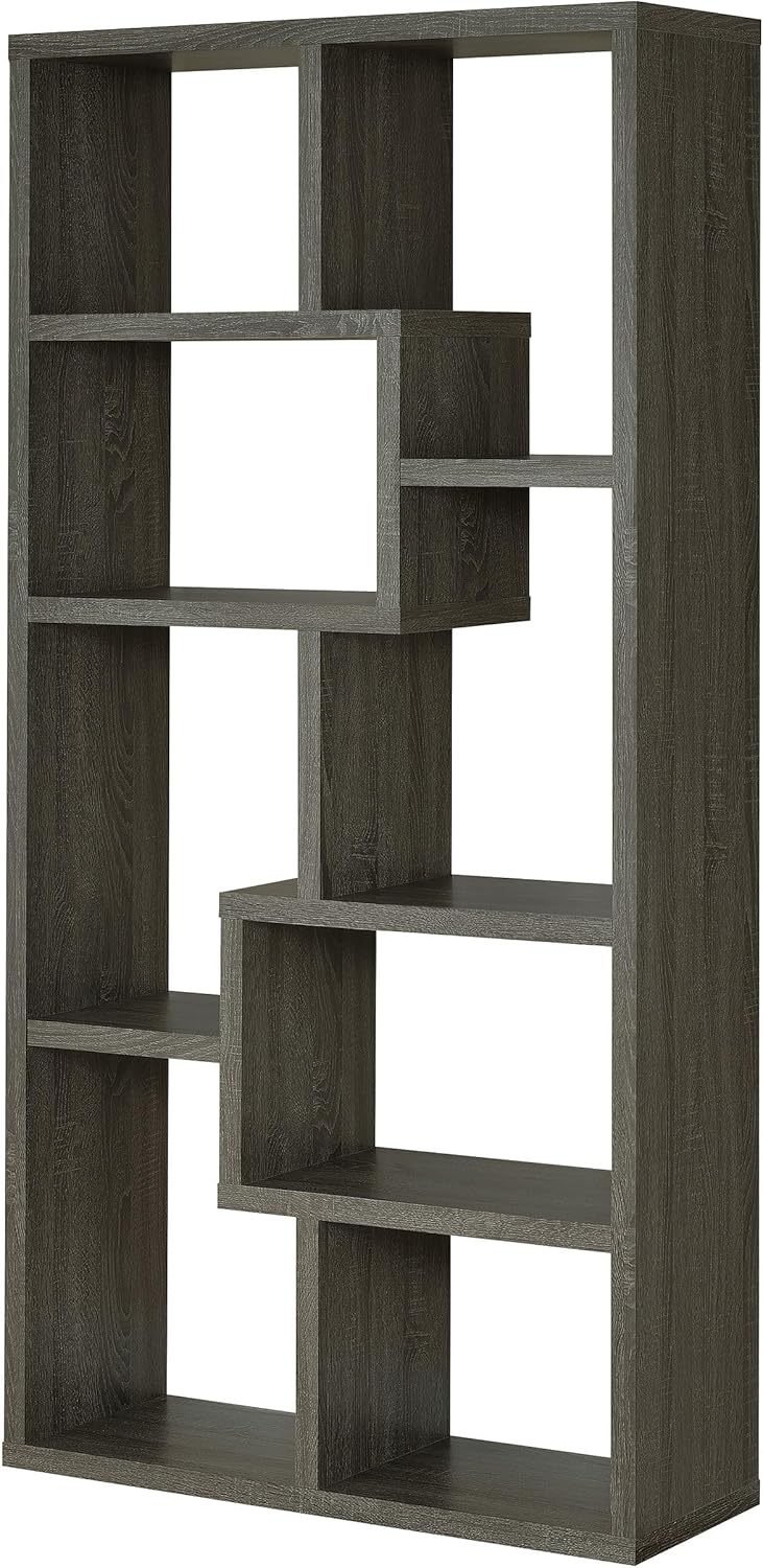 Coaster Home Furnishings - Theo - MDF and Engineered Veneer - 7-Shelf Geometric Bookcase with Transitional Style - Living Room and Home Office - 71-Inch - Weathered Gray - 800510