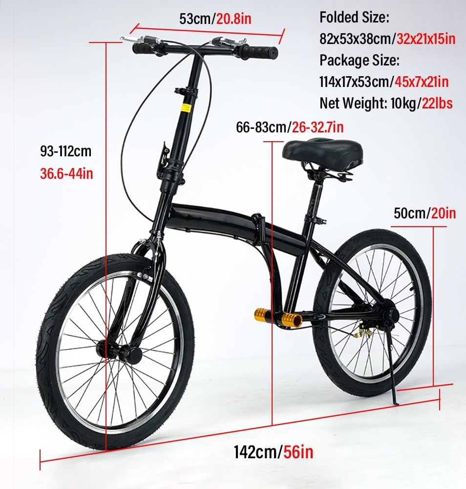 Adult Folding Balance Bike for Mens/Womens/Youth, 20-inch Wheels, No Pedal Training Bicycle with Handbrake & Footrest, Best Birthday Gift