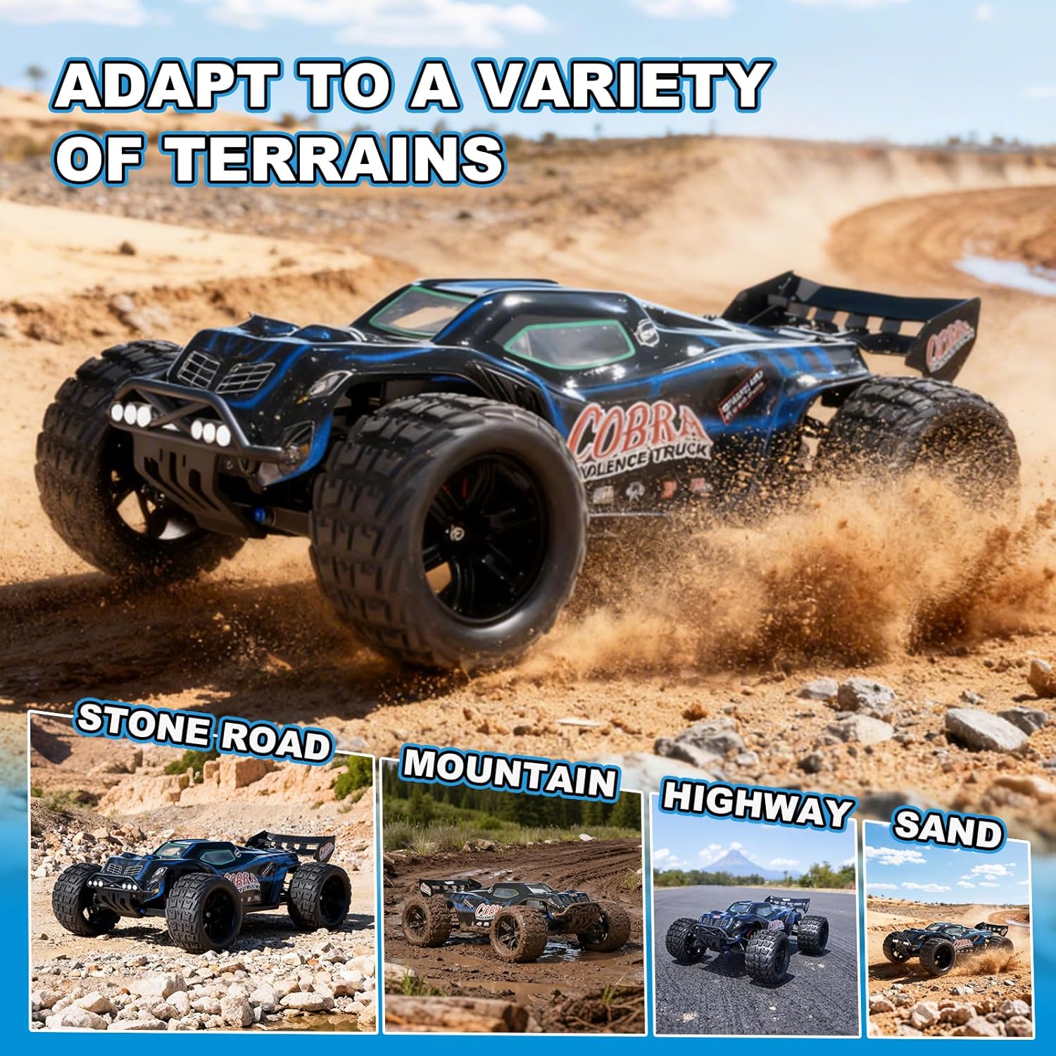 1/8 High Speed RC Cars for Adults, 4WD Off-Road Electric Truggy with 3S 5000mAh LiPo Battery & 3660 Brushless Motor, RTR RC Truck Hobby with LED Lights for All Terrain