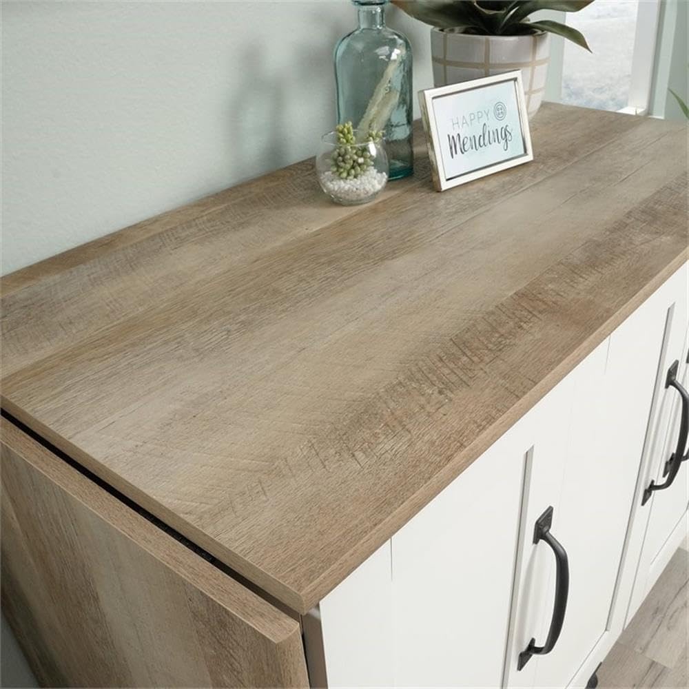 Home Square 2 Piece Mid Century Bookcase and Craft Table Set in Lintel Oak