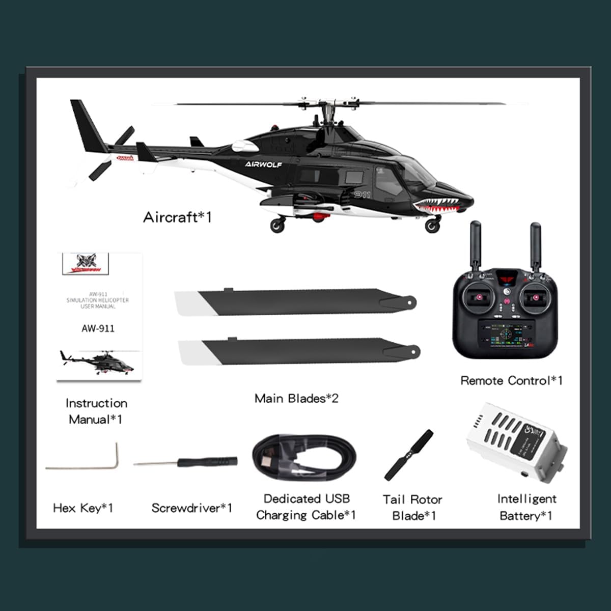 1/34 Scale AW-911 Air-Wolf RC Helicopter, 2.4G 9CH Flybarless Airplanewith 6G/3D Stunt Mode and GPS Positioning (RTF Version/Mode 1/Mode 2)