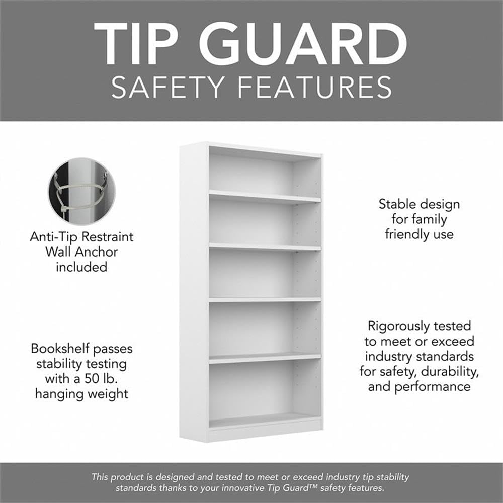 Pemberly Row Universal 5 Shelf Bookcase in Pure White (Set of 2)