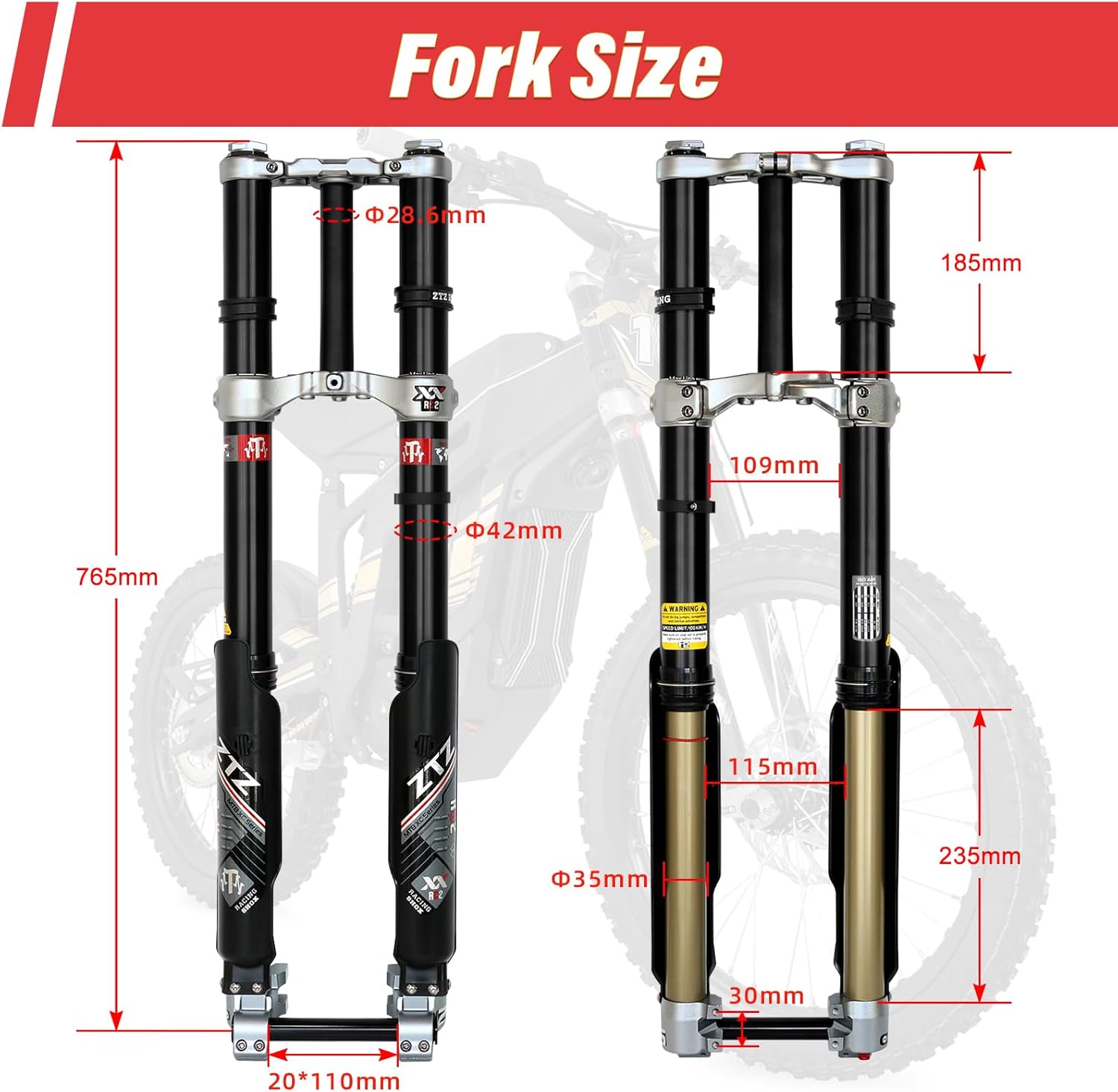ZTZ Suspension Front Fork & Rear Shock Absorber for Sur-Ron Light Bee X LBX, Talaria Sting MX3 MX4 XXX, Segway X160 X260, Eride Pro SS (Front Fork Suspension)