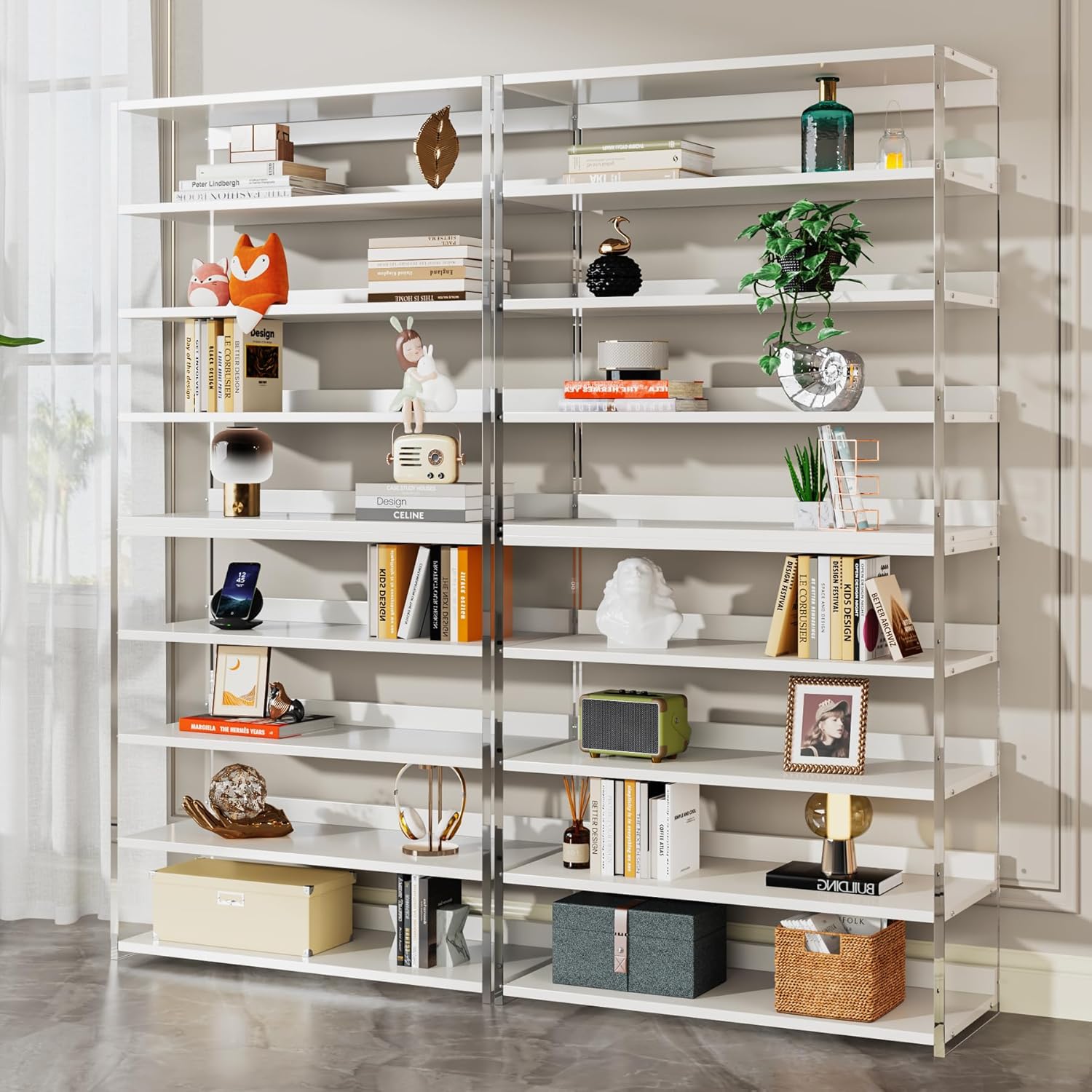 Tribesigns 8-Tier Acrylic Bookshelf Set of 2, Modern Bookcase with Wood Shelves, 63