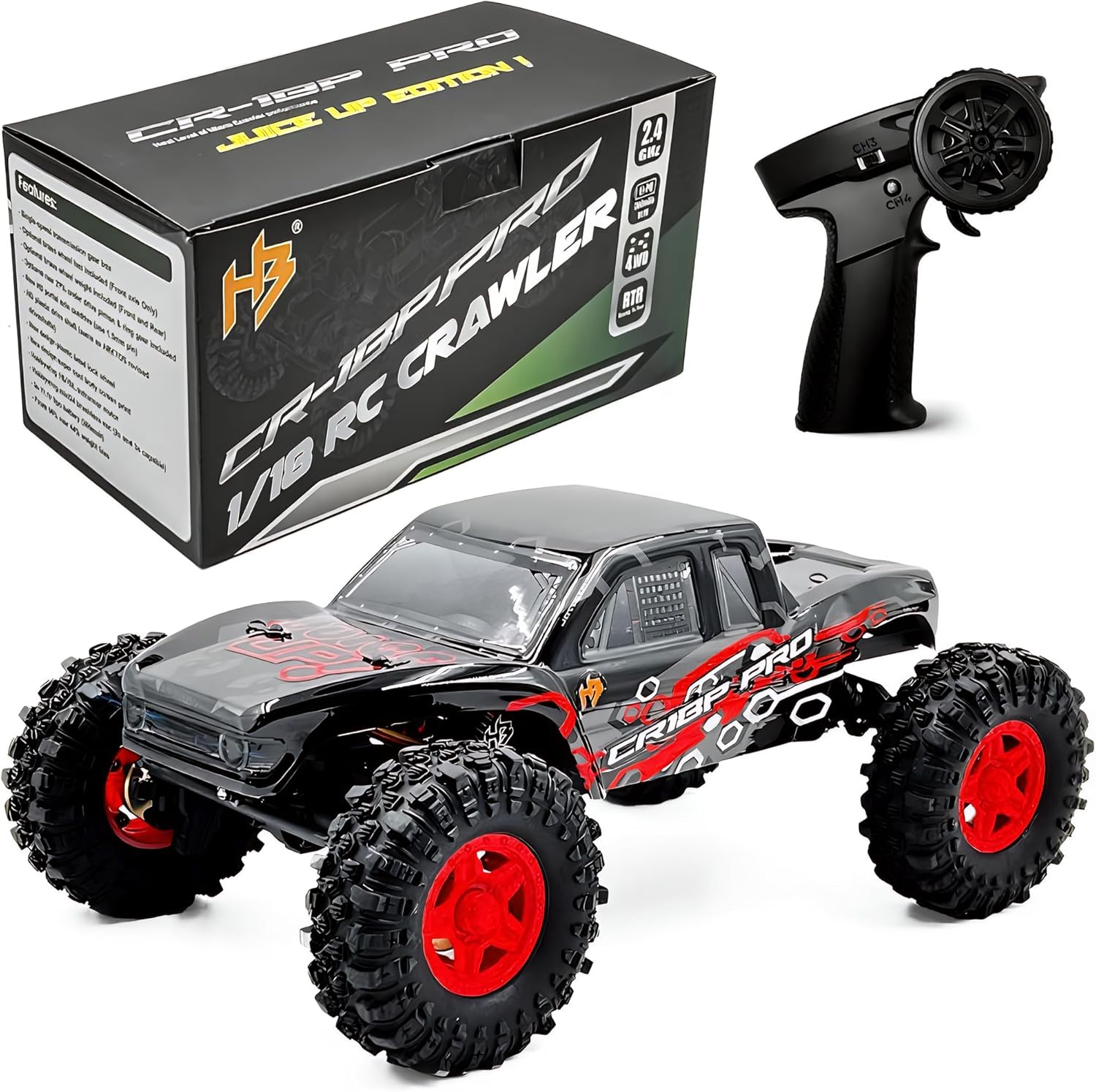 Helidirect HobbyPlus 1/18 RC Crawler - CR-18P PRO Brushless Juice Up Edition RTR w HBW Electronics, 2.4GHz 4CH TX - Remote Control Crawler, RC Rock 1/18 Full Lock 4WD Off-Road for Adults - Red