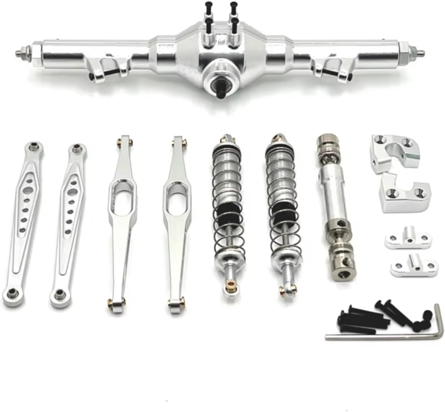 Rc Upgrade Parts For Wltoys 124006 12423 12427 12428 12429 1/12 Metal Rear Axle Drive Shaft Shock Absorber Trailing Arms RC Car Upgrade Parts Kit(Silver)