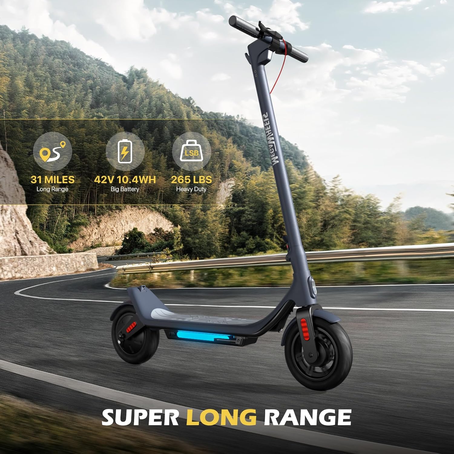 MEGAWHEELS Electric Scooter,Electric Scooter Adults Long Range 31 Miles,500W Motor,10in Pneumatic Tires,E Scooter with Smart APP Control for Commuting, Outdoor, Short Travel UL2272