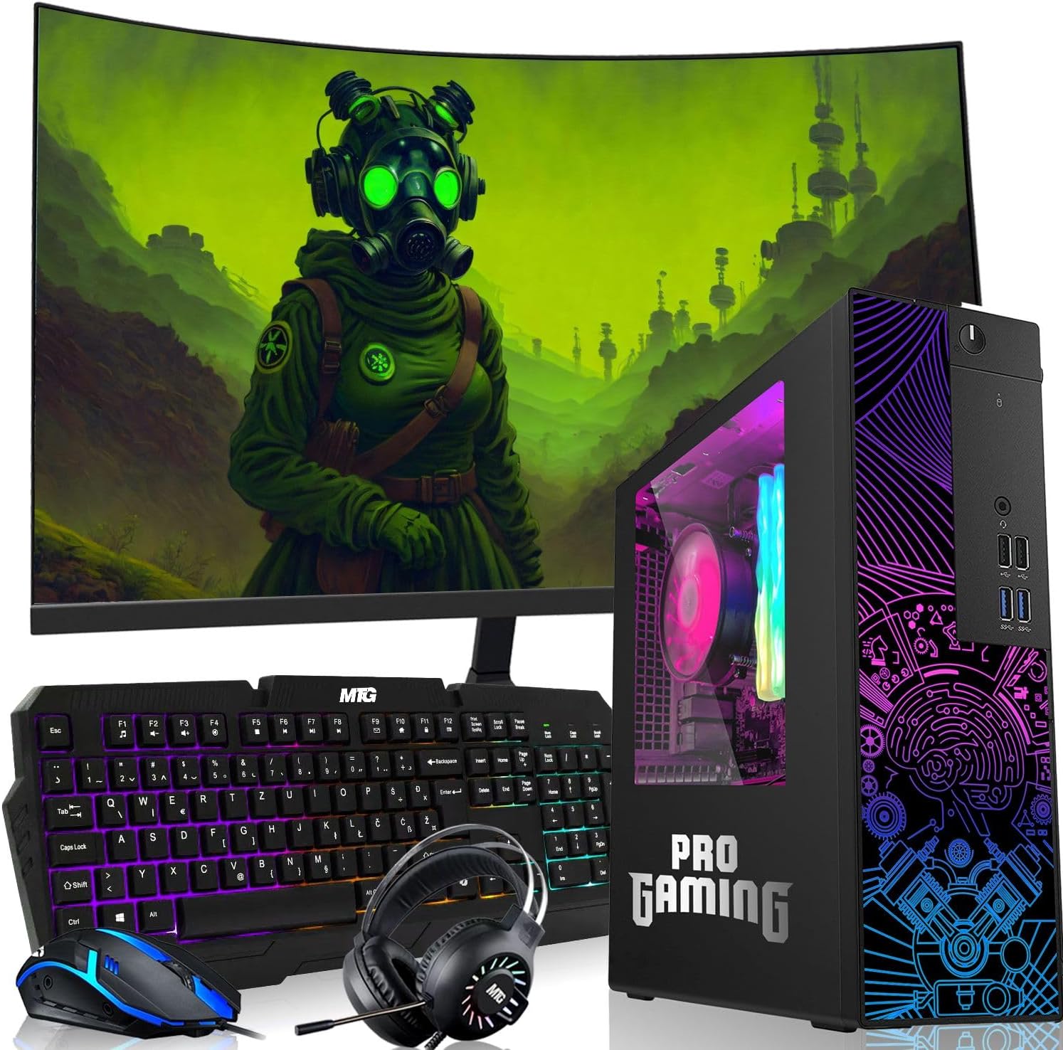 TechMagnet RGB Desktop Computer PC - Core i5, 32GB ARGB RAM, 512GB SSD, GT-1030, 32 inch Curved Monitor with RGB Keyboard with AI-Enabled Copilot Key, Mouse and RGB Headphone, Windows 11 (Renewed)